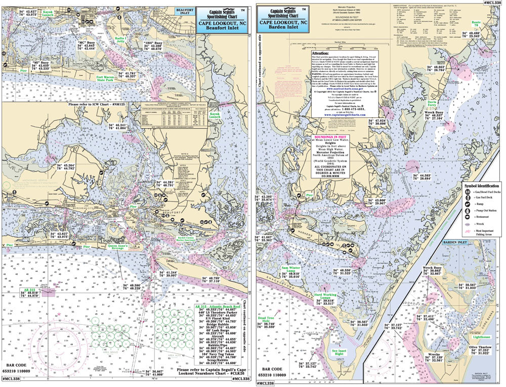 Captain Segull’s Fishing Chart Small Boat/Kayak: Morehead to Cape Lookout, NC    