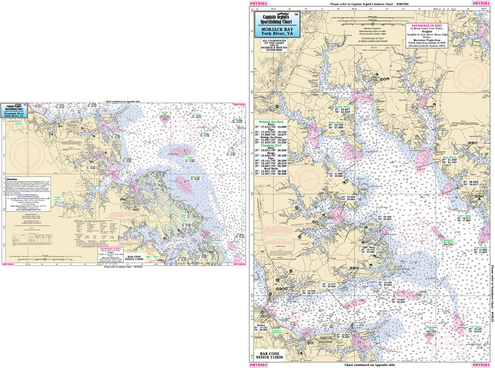 Captain Segull’s Fishing Chart Small Boat and Kayak: Back River to Mobjack Bay, VA    