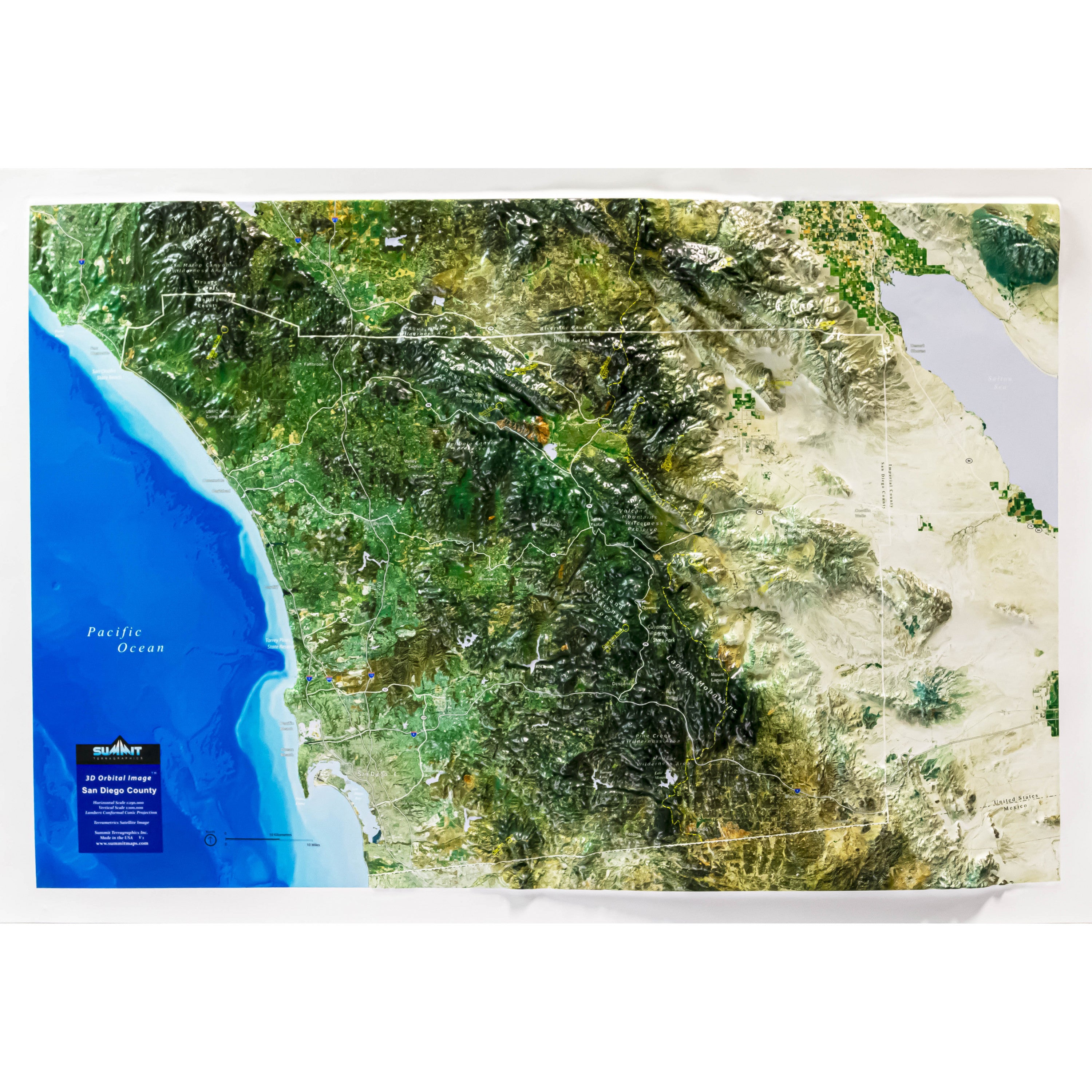 San Diego County Satellite Image Three Dimensional 3D Raised Relief Map