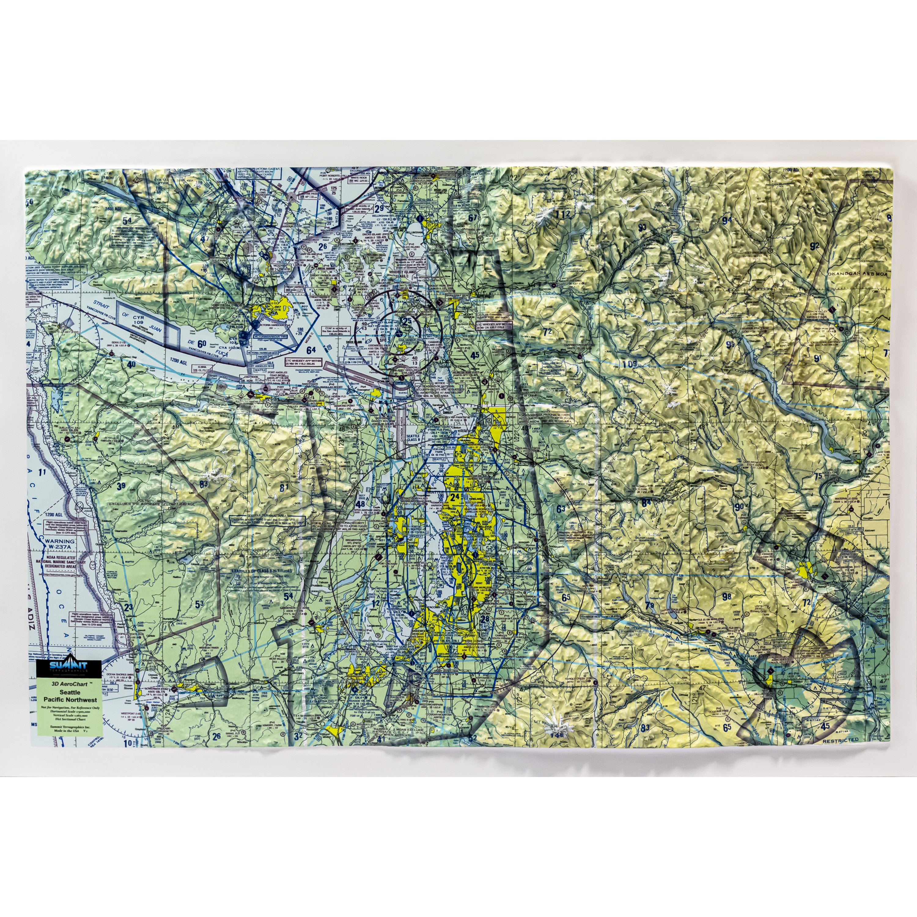 Seattle Aerochart Three Dimensional 3D Raised Relief Map