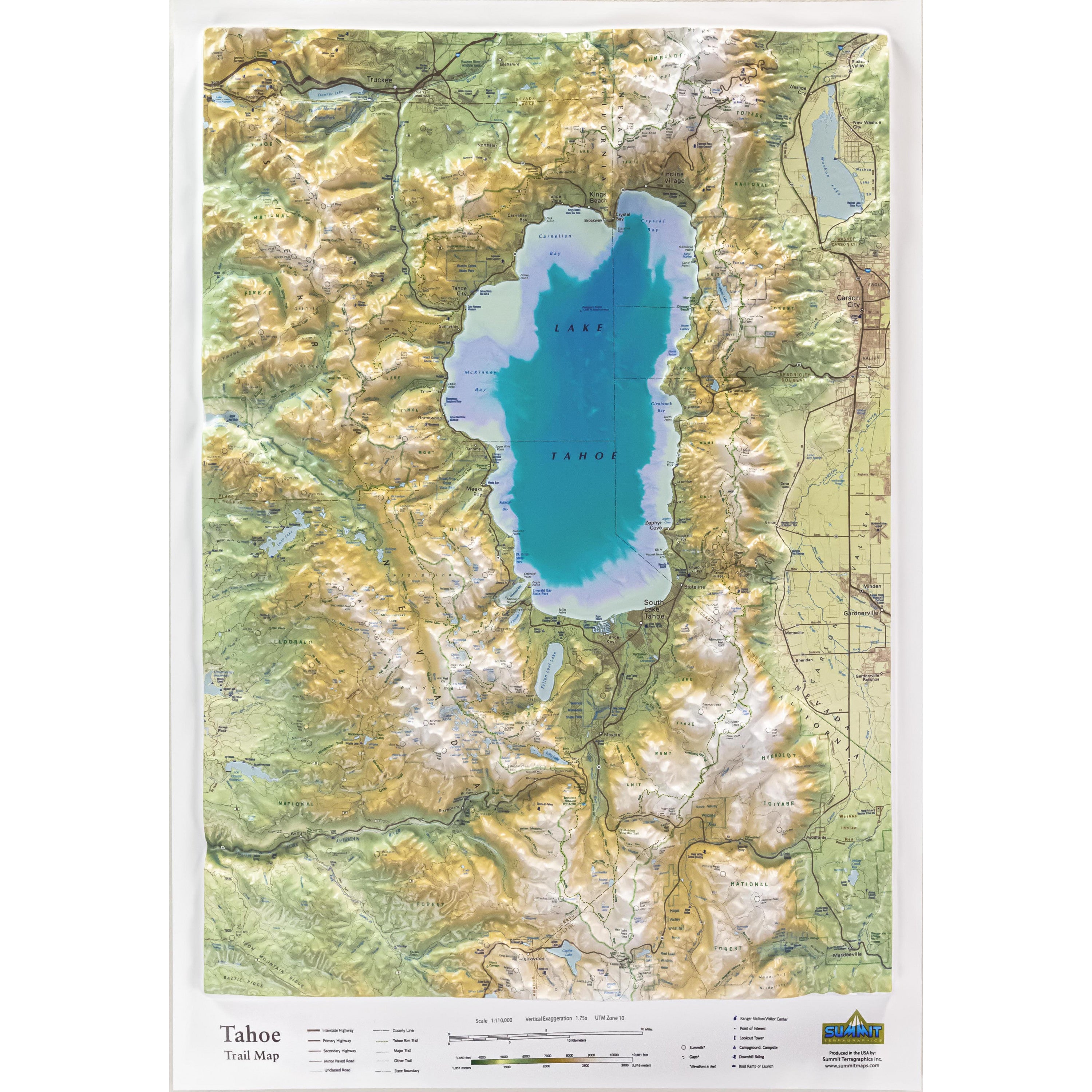 Tahoe Trail Map Three Dimensional 3D Raised Relief Map