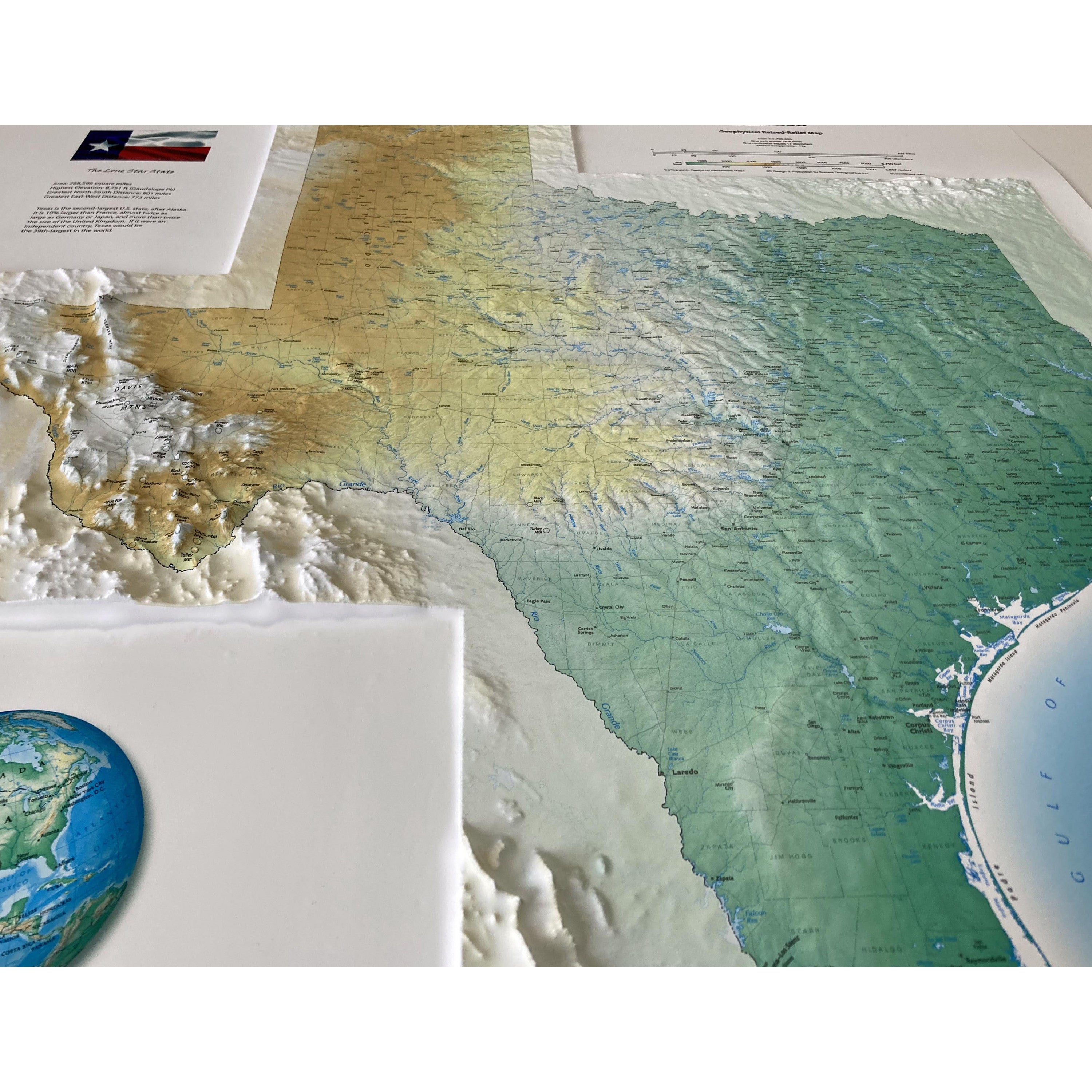 Texas State Three Dimensional 3D Raised Relief Map