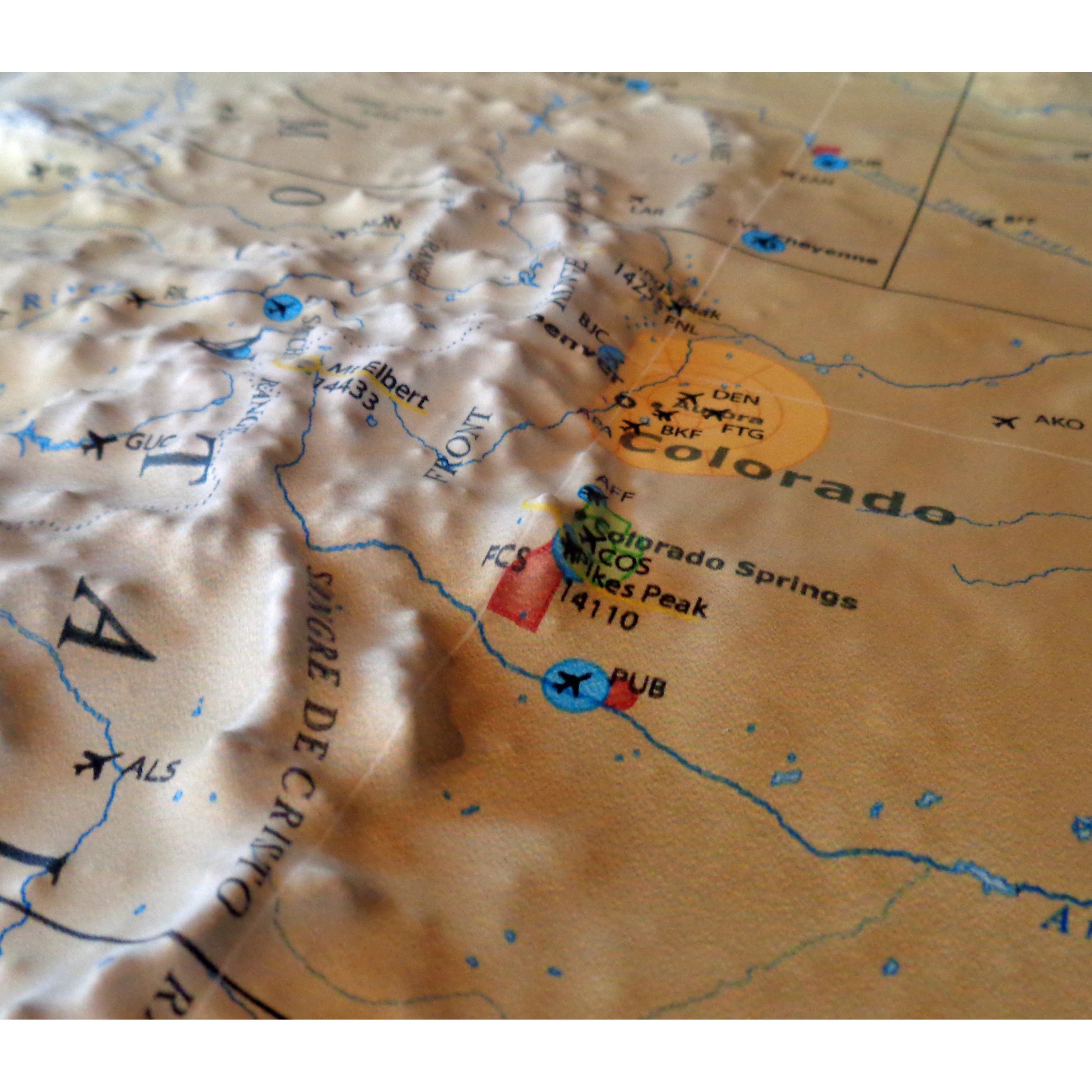 Summit 3D US Map – Major Airports & Airspace Three Dimension Raised Relief Map