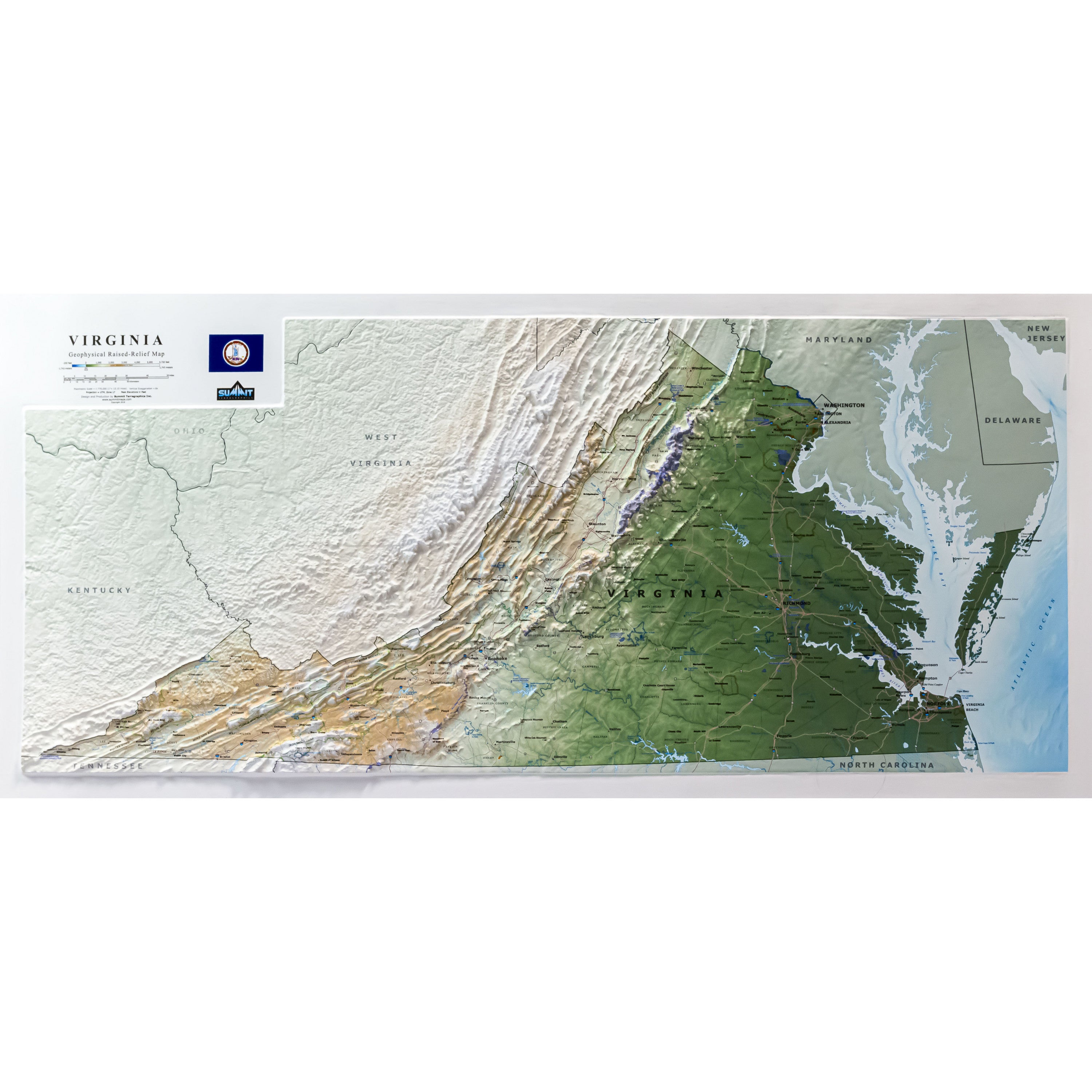 Virginia State Three Dimensional 3D Raised Relief Map