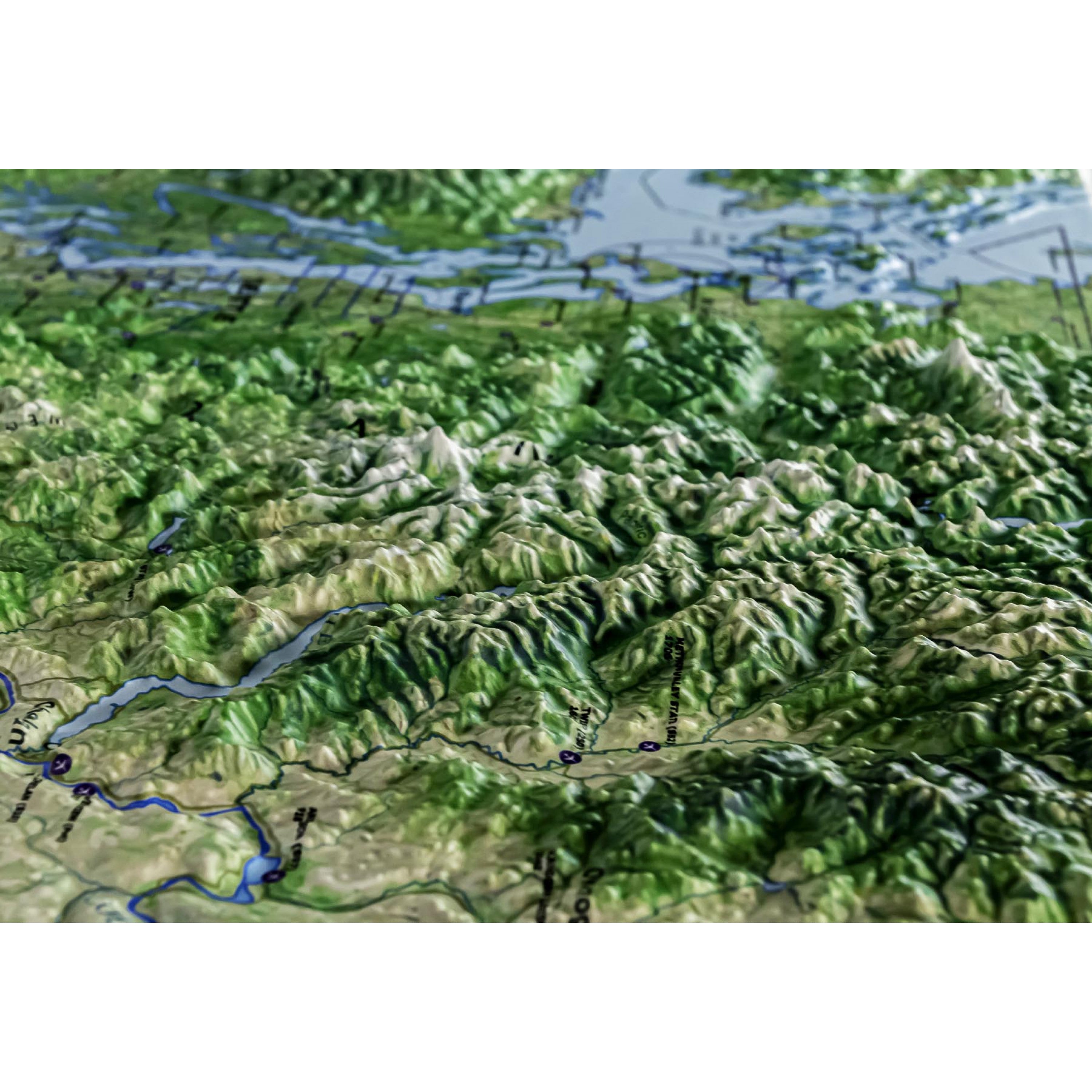 Washington State Airport & Airspace Three Dimensional 3D Raised Relief Map