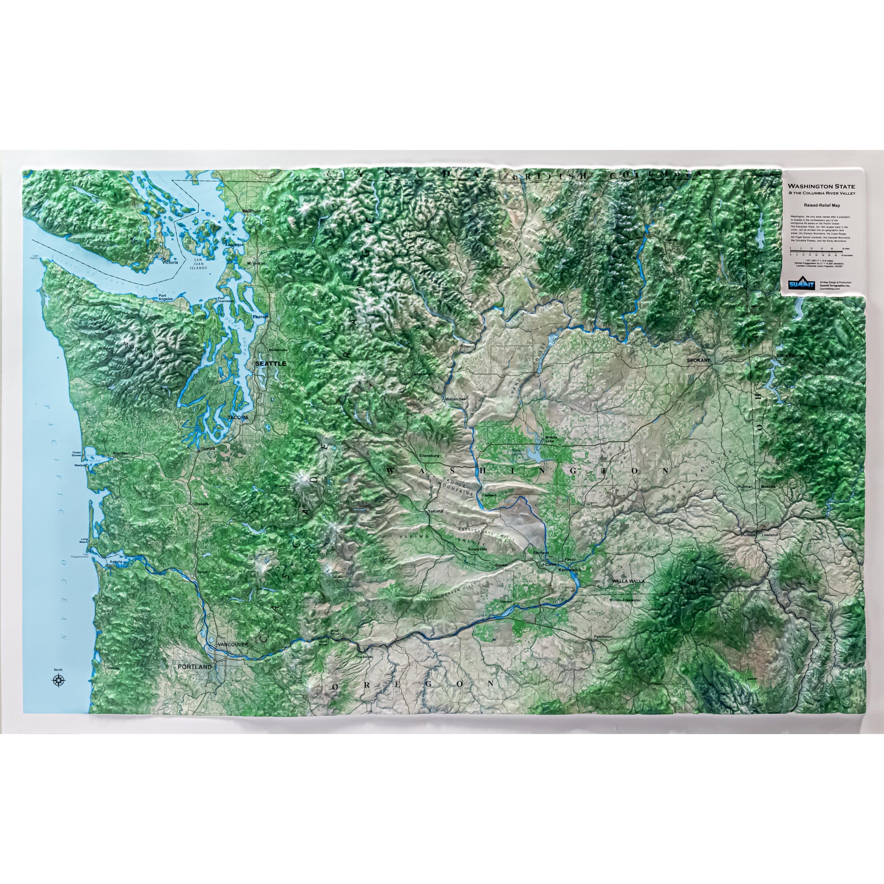 Washington State Three Dimensional 3D Raised Relief Map