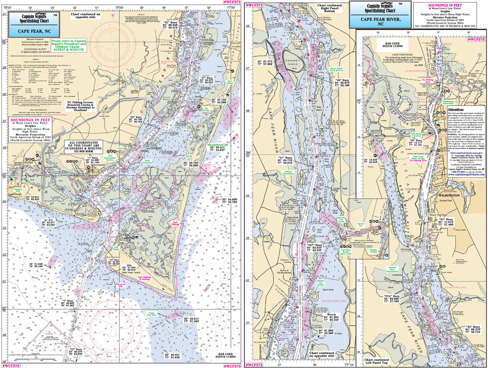 Captain Segull’s Fishing Chart Small Boat and Kayak: Cape Fear River, NC    