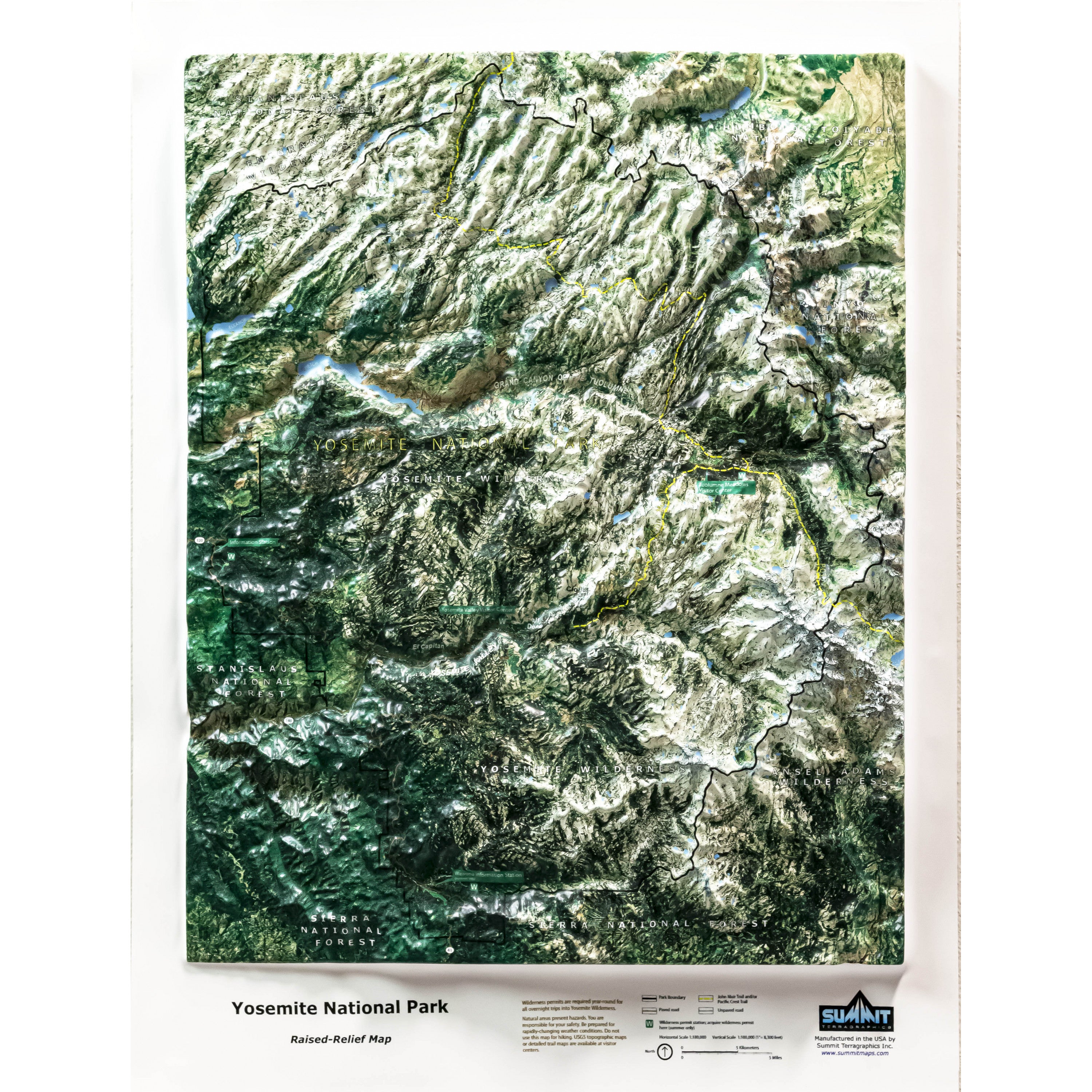 Yosemite National Park Trail Map Three Dimensional 3D Raised Relief Map