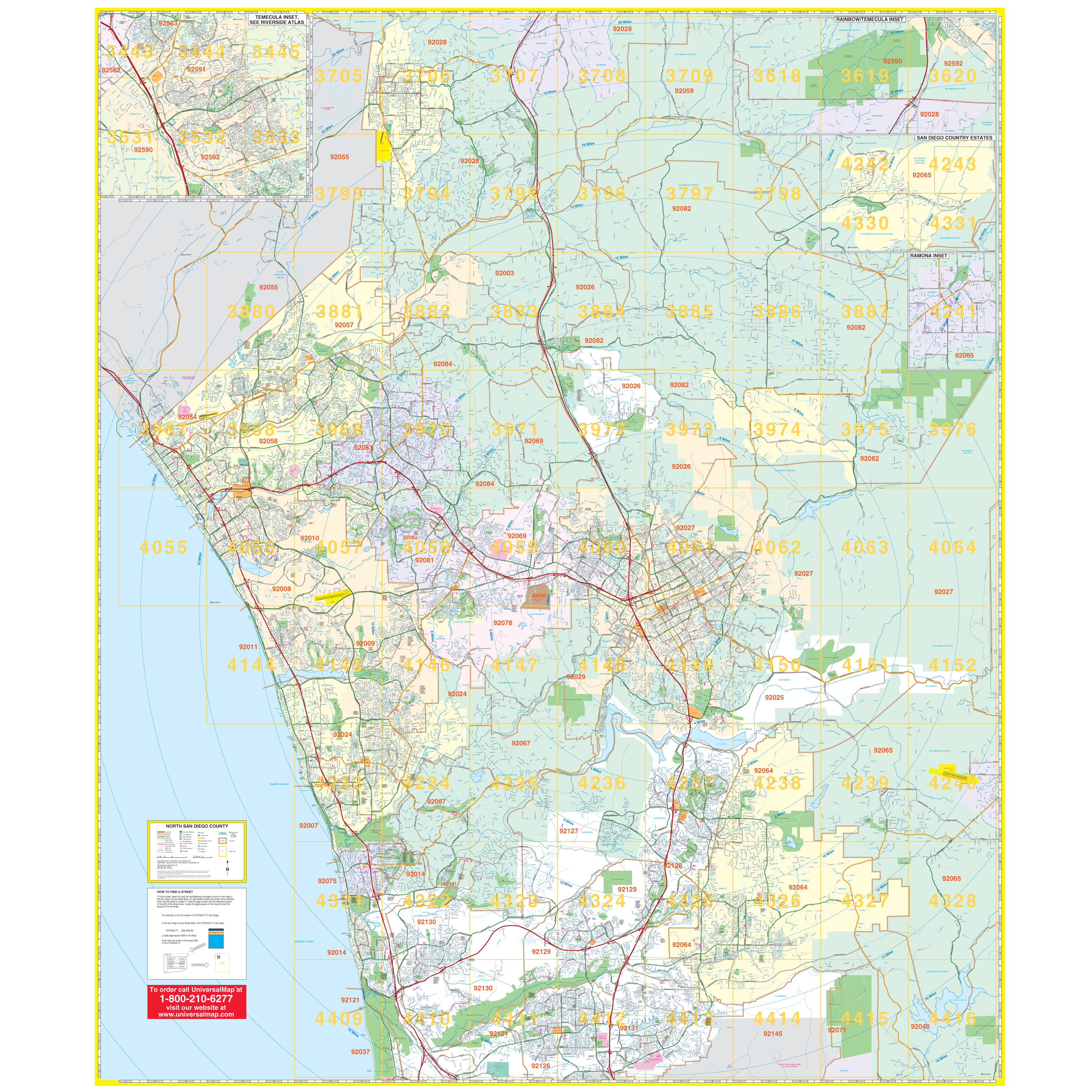 San Diego Metro Street Detailed North, Ca Wall Map - Large Laminated