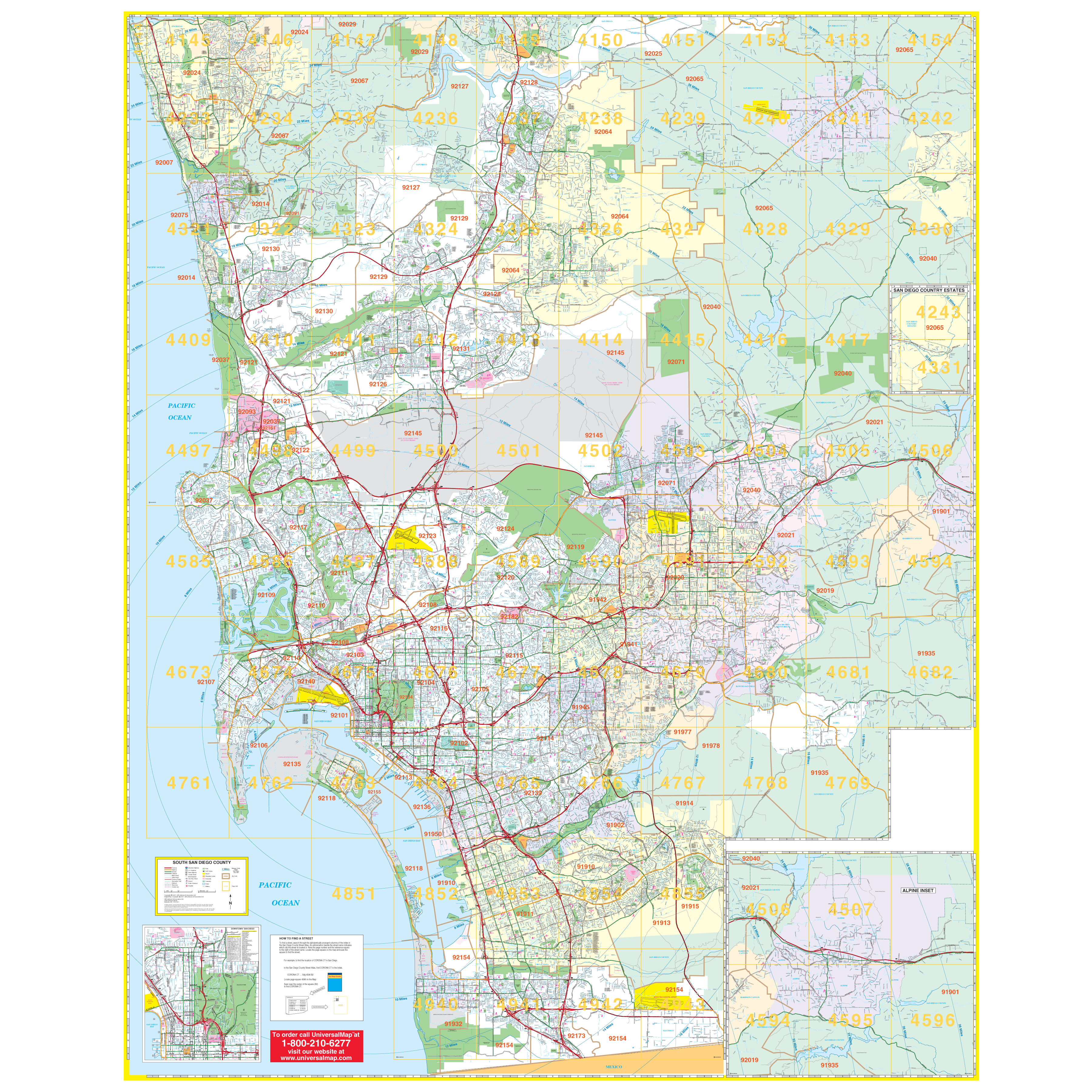 San Diego Metro Street Detailed South, Ca Wall Map - Large Laminated