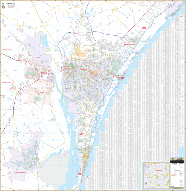 Wilmington New Hanover Co, Nc Wall Map - Large Laminated