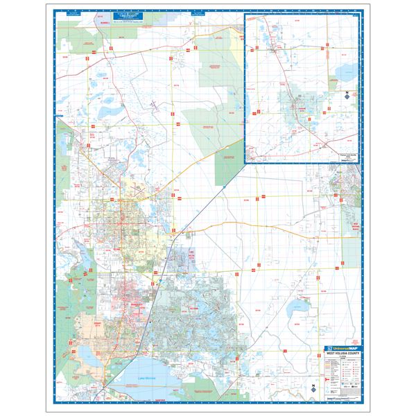 West Volusia Co, Fl Wall Map - Large Laminated