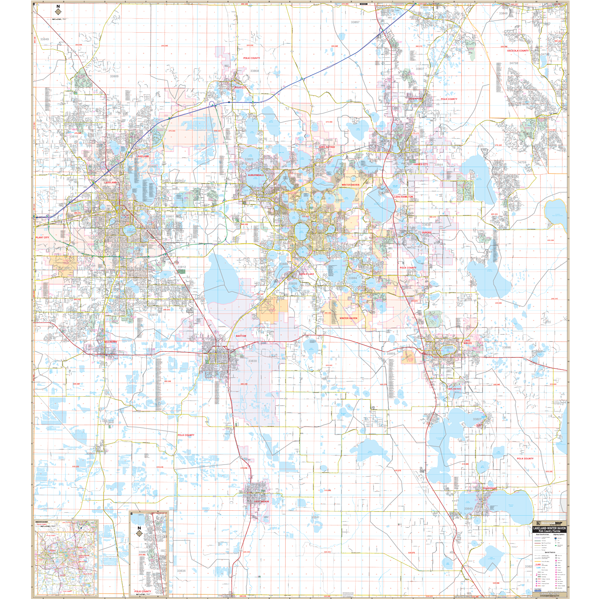 Polk Co Lakeland Winter Haven, Fl Wall Map - Large Laminated