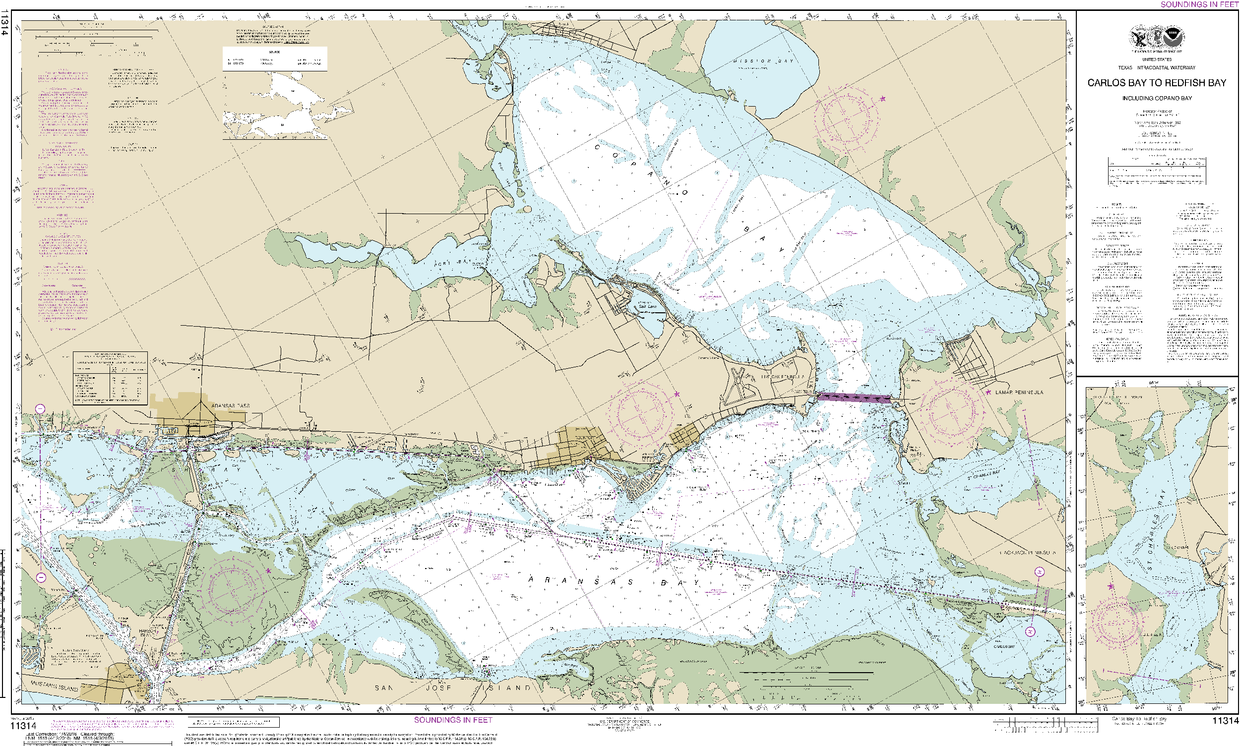 NOAA Nautical Chart 11314: Intracoastal Waterway Carlos Bay to Redfish Bay, including Copano Bay