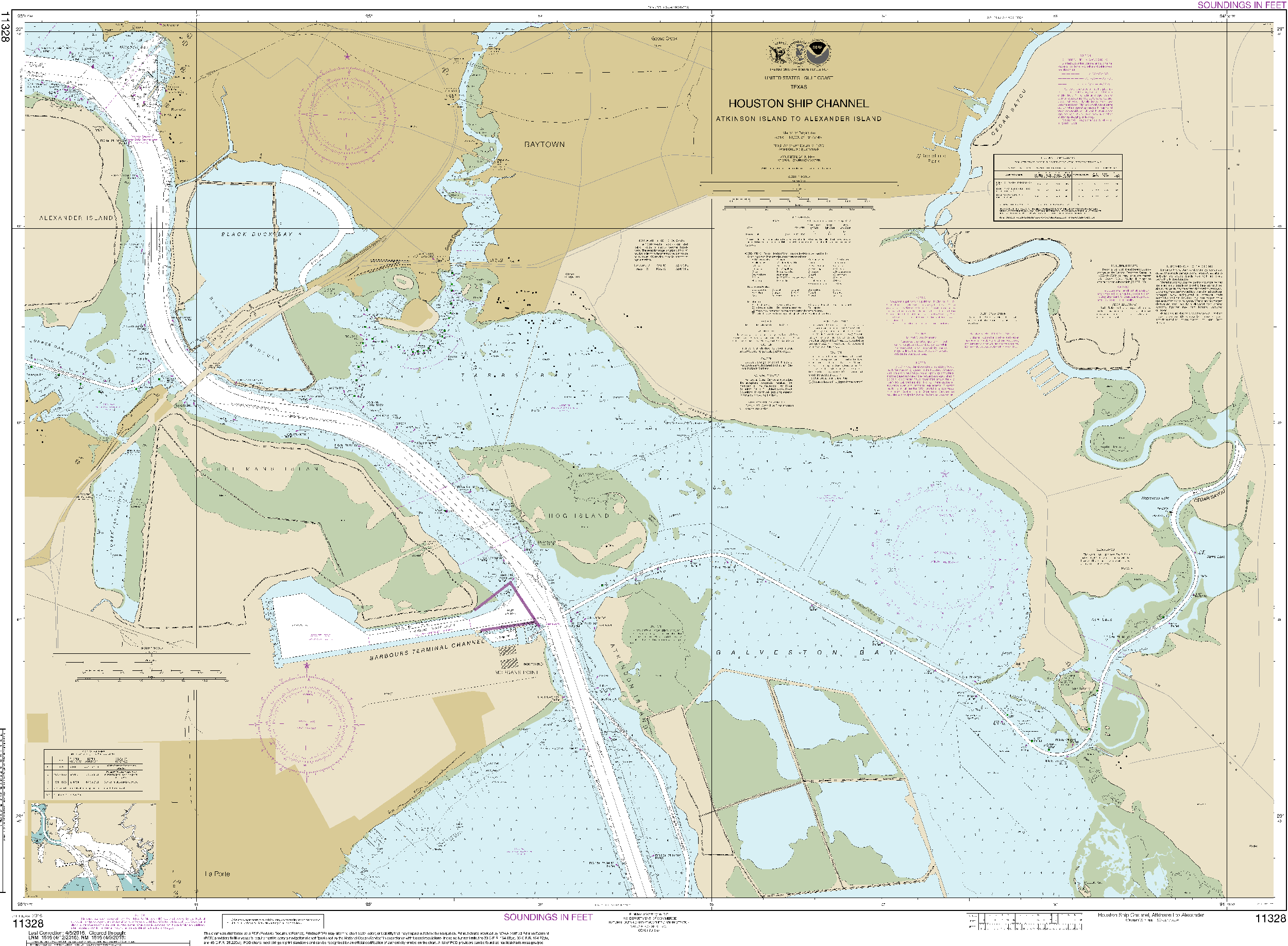 NOAA Nautical Chart 11328: Houston Ship Channel Atkinson Island to Alexander Island