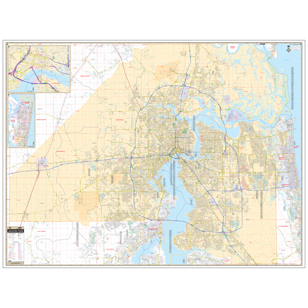 Jacksonville Duval Co, Fl Wall Map - Large Laminated