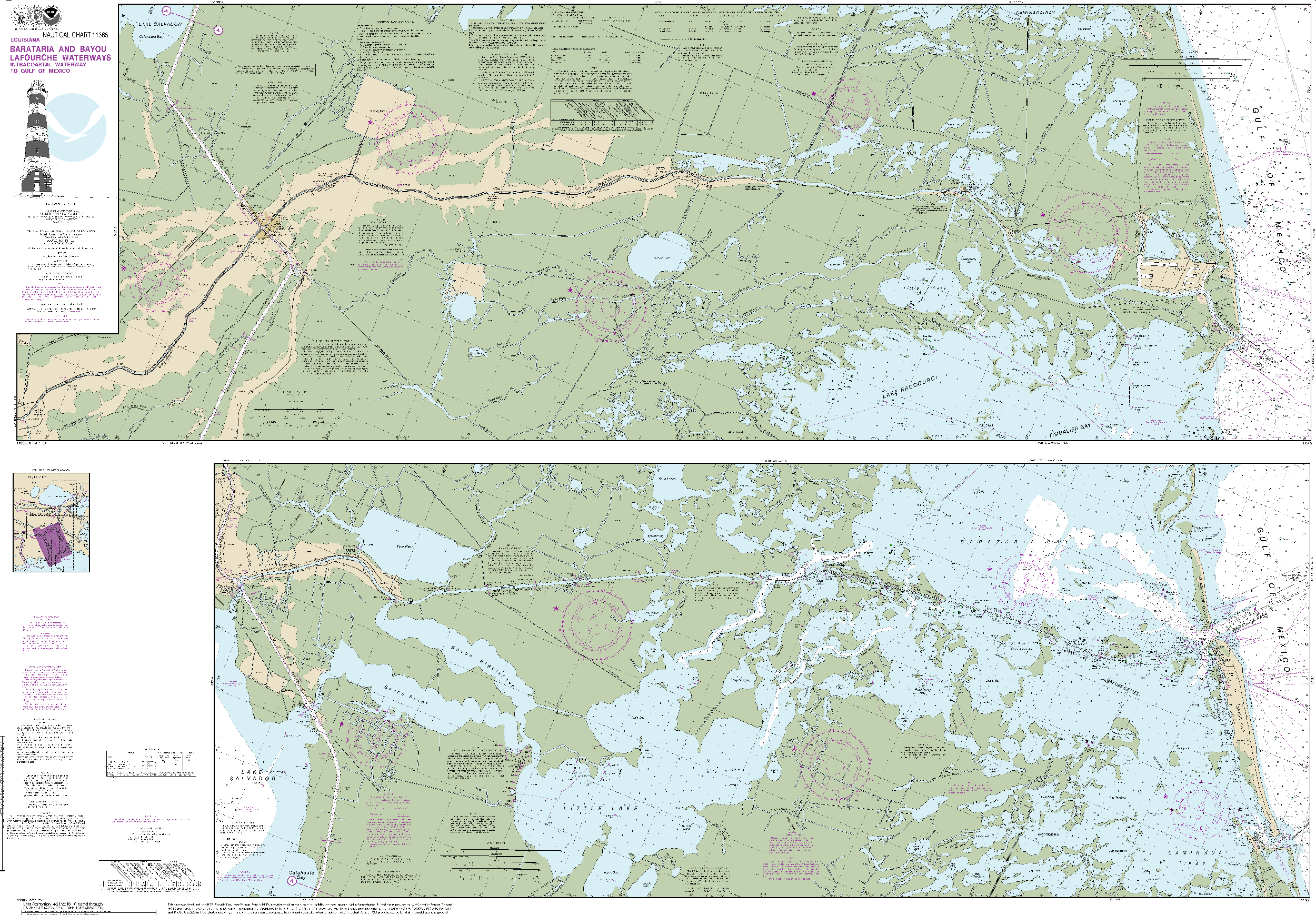 NOAA Nautical Chart 11365: Barataria and Bayou Lafourche Waterways Intracoastal Waterway to Gulf of Mexico