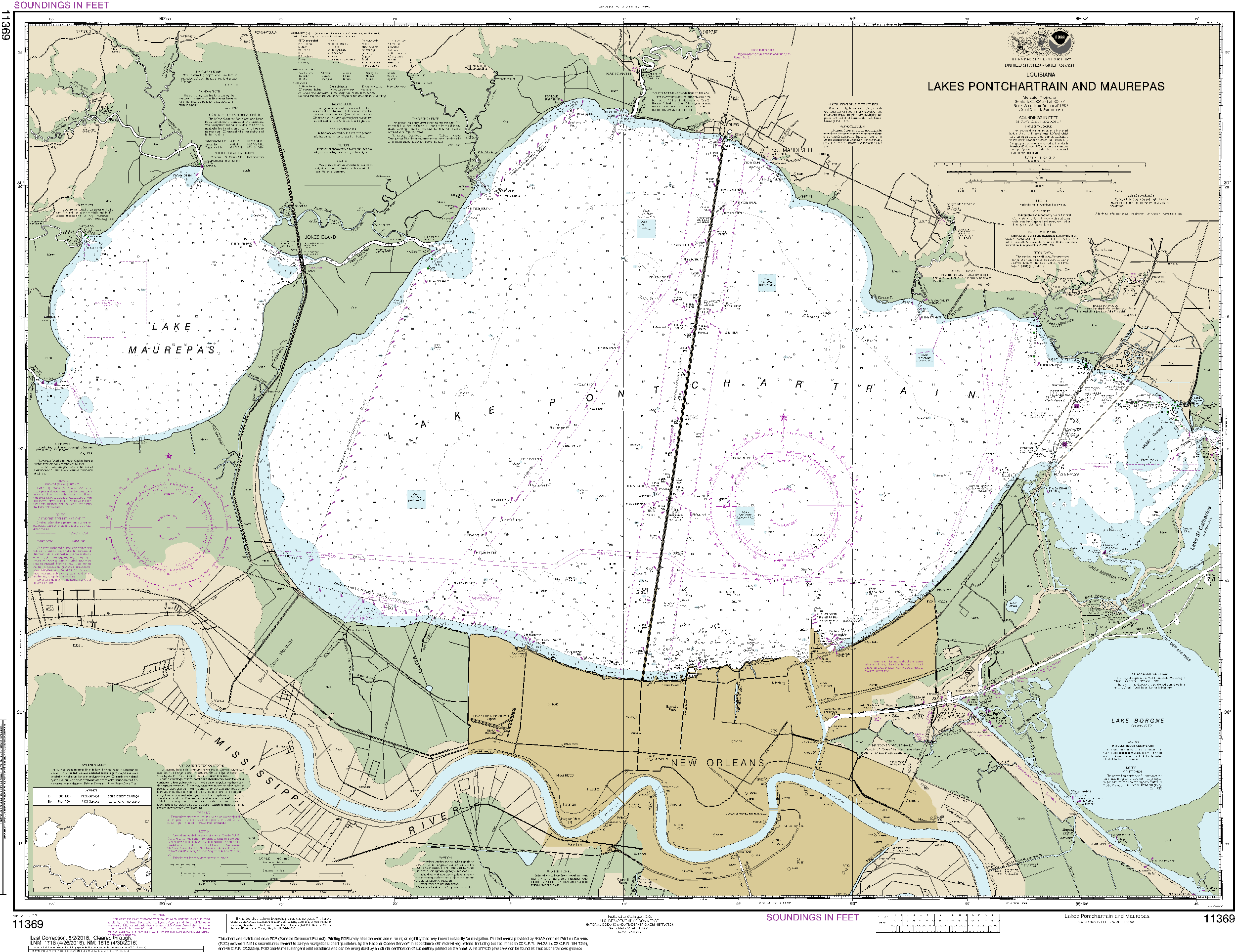 NOAA Nautical Chart 11369: Lakes Pontchartrain and Maurepas
