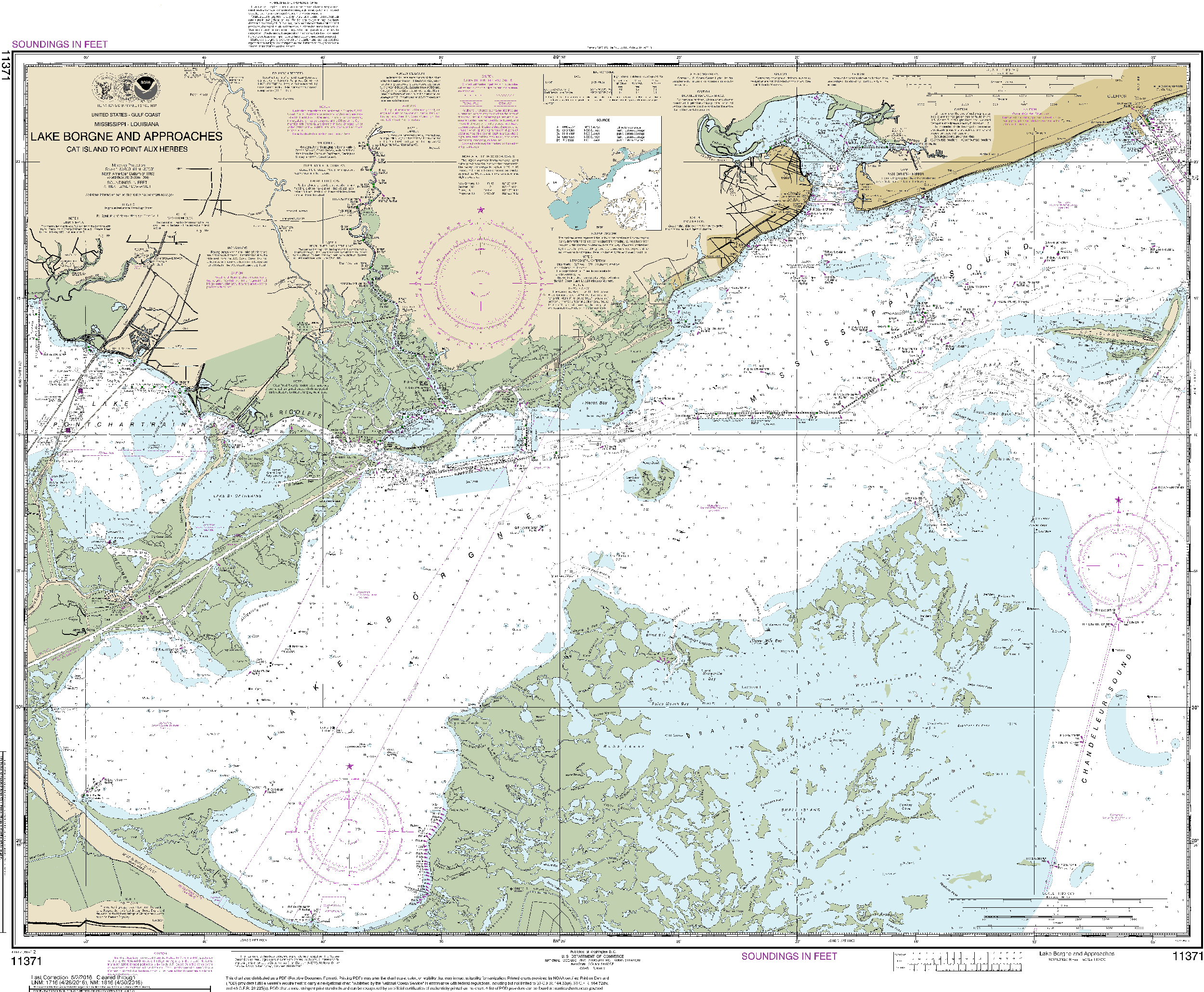 NOAA Nautical Chart 11371: Lake Borgne and approaches Cat Island to Point aux Herbes