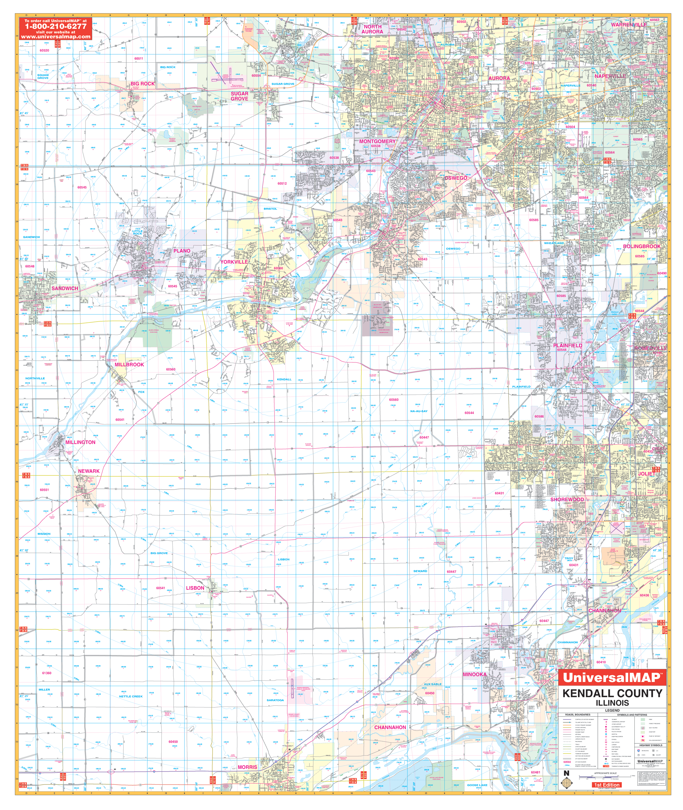 Kendall County, Il Wall Map - Large Laminated