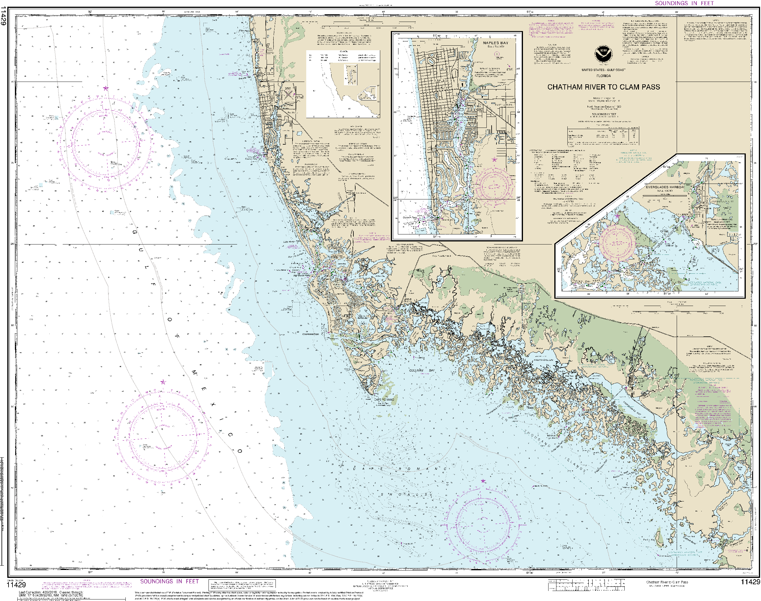 NOAA Nautical Chart 11429: Chatham River to Clam Pass;Naples Bay;Everglades Harbor