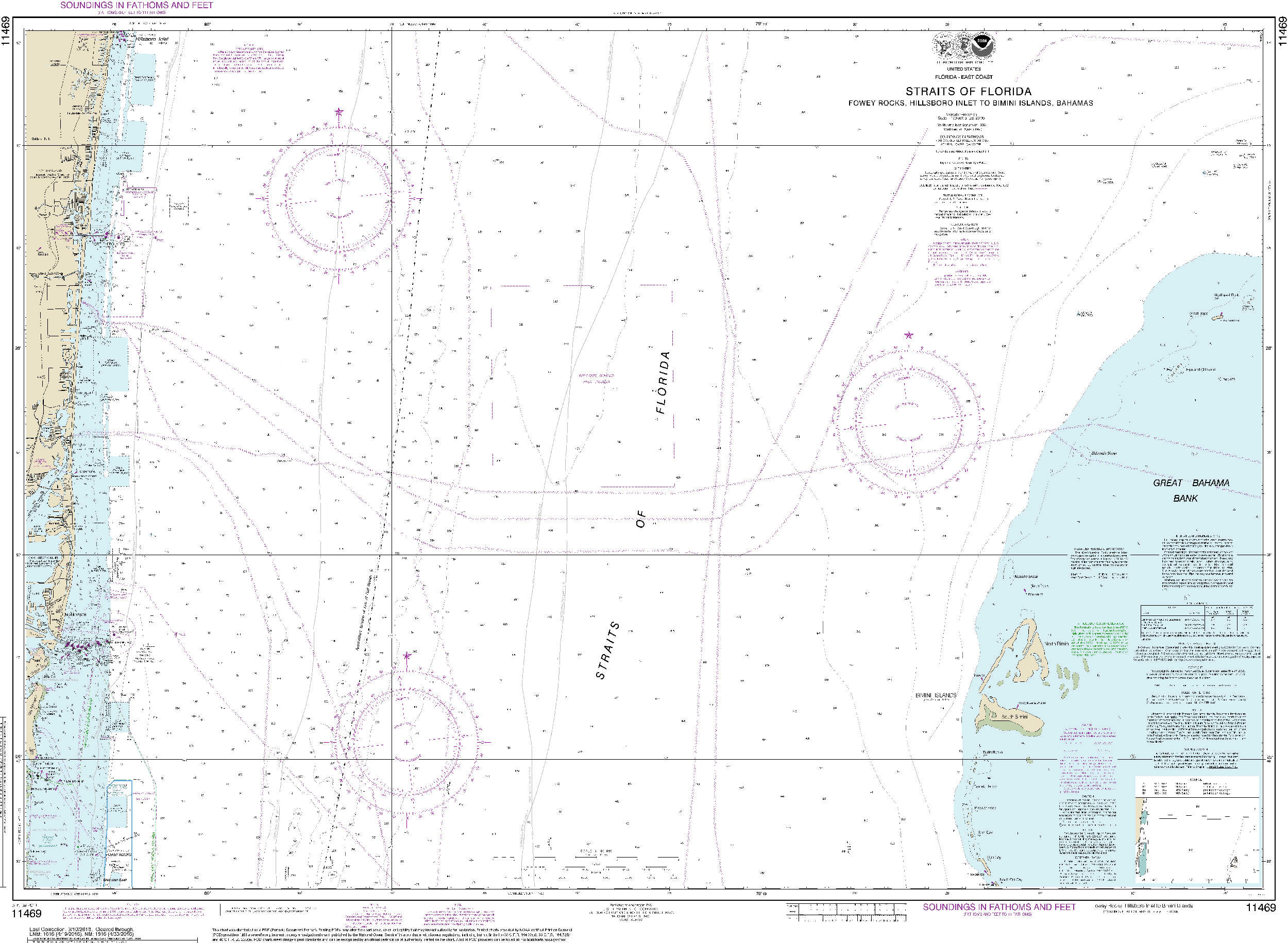 NOAA Nautical Chart 11469: Straits of Florida Fowey Rocks, Hillsboro Inlet to Bimini Islands, Bahamas