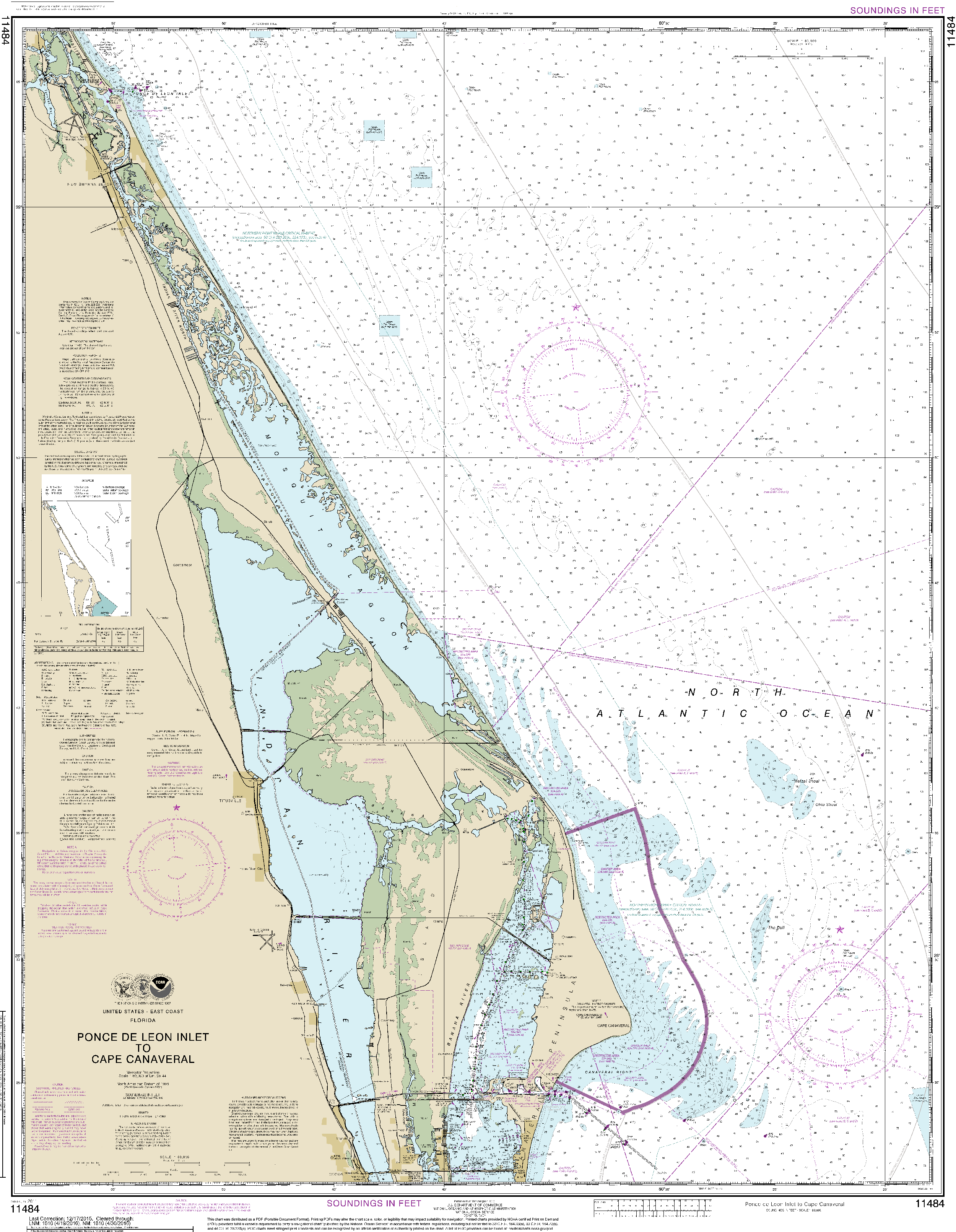 NOAA Nautical Chart 11484: Ponce de Leon Inlet to Cape Canaveral
