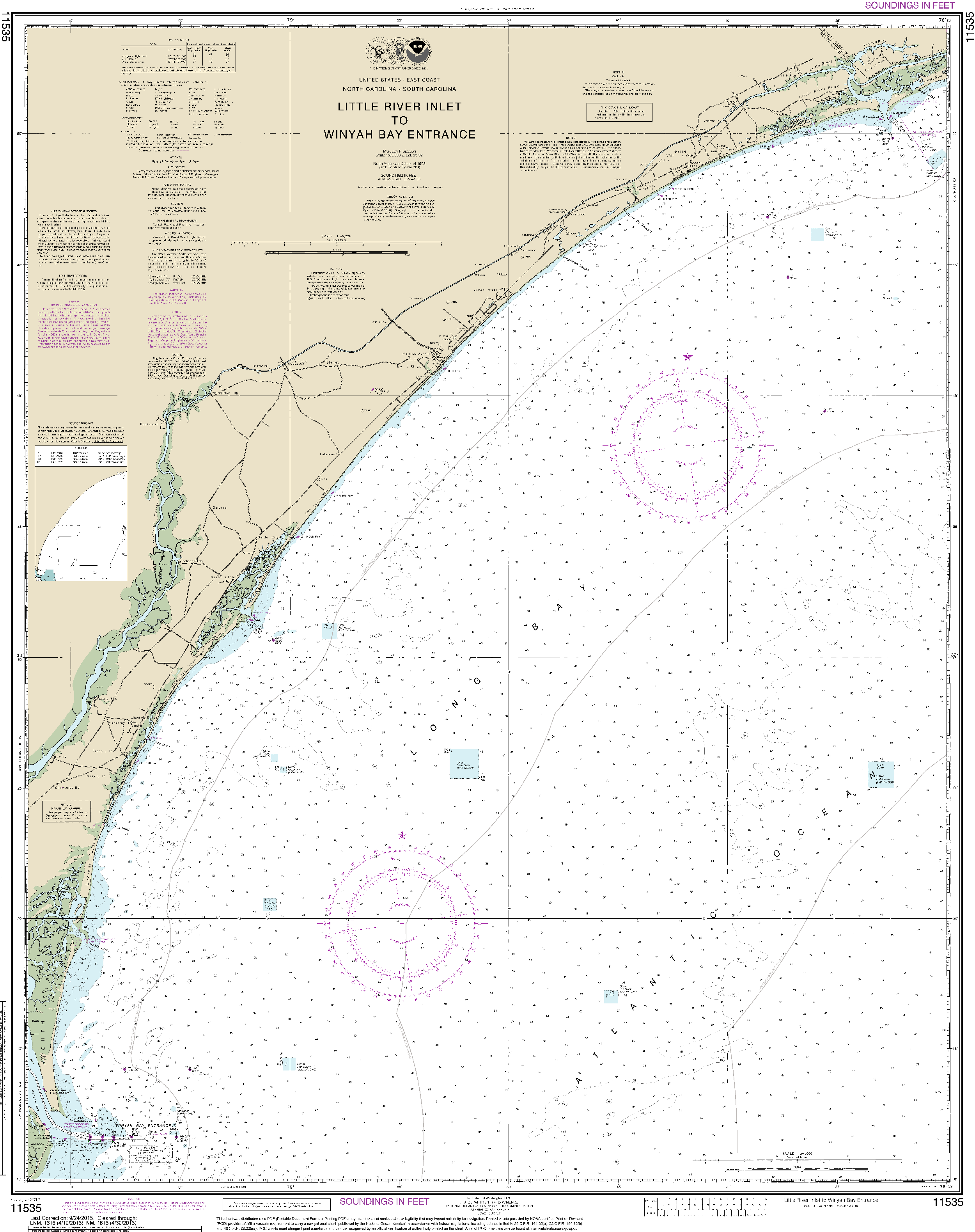 NOAA Nautical Chart 11535: Little River lnlet to Winyah Bay Entrance