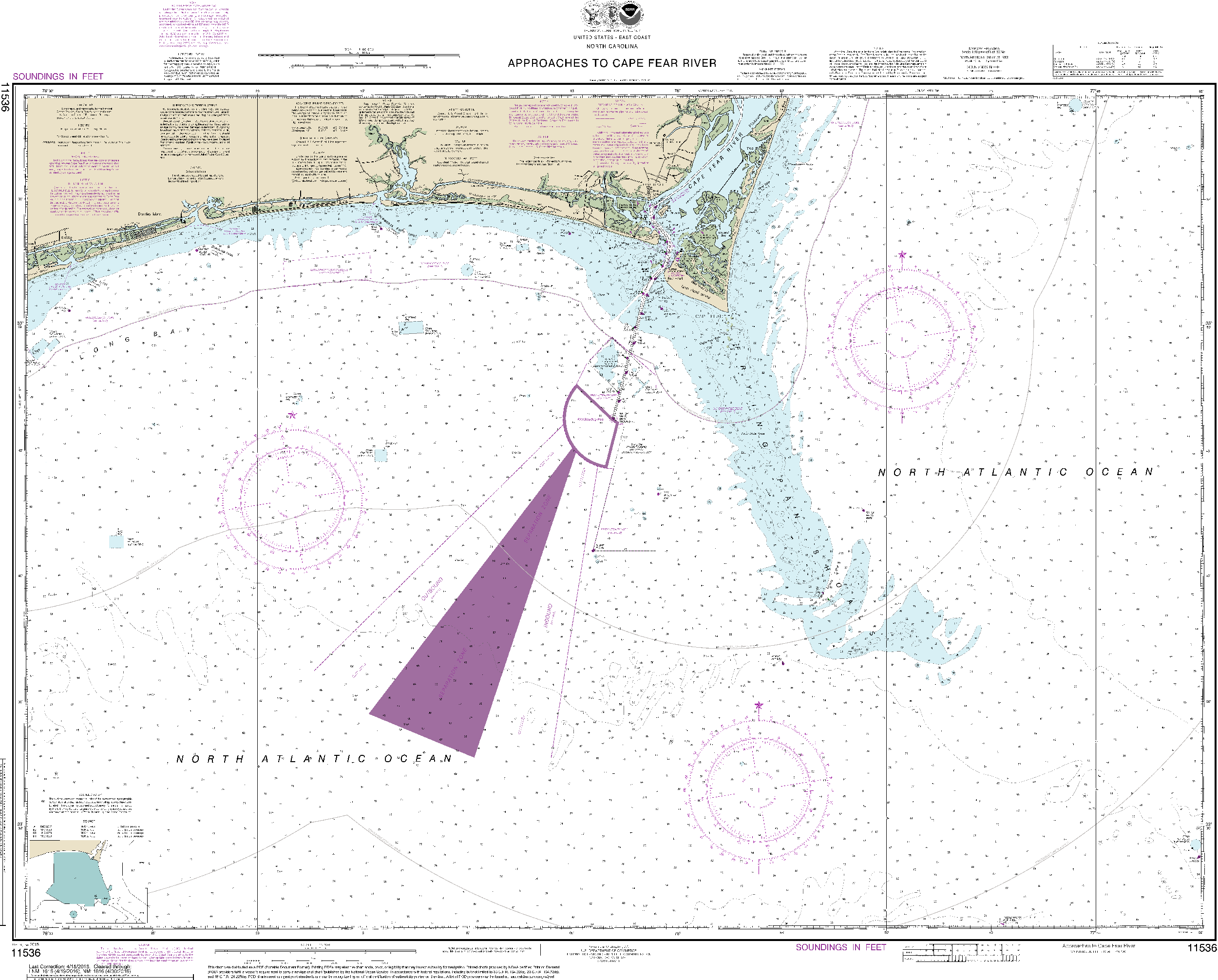 NOAA Nautical Chart 11536: Approaches to Cape Fear River