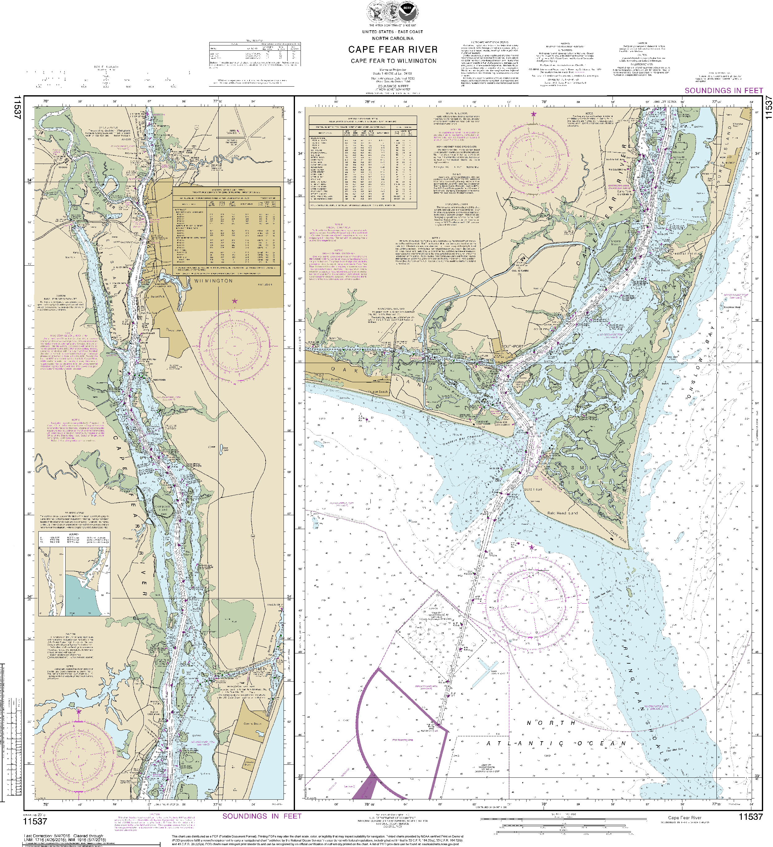 NOAA Nautical Chart 11537: Cape Fear River Cape Fear to Wilmington