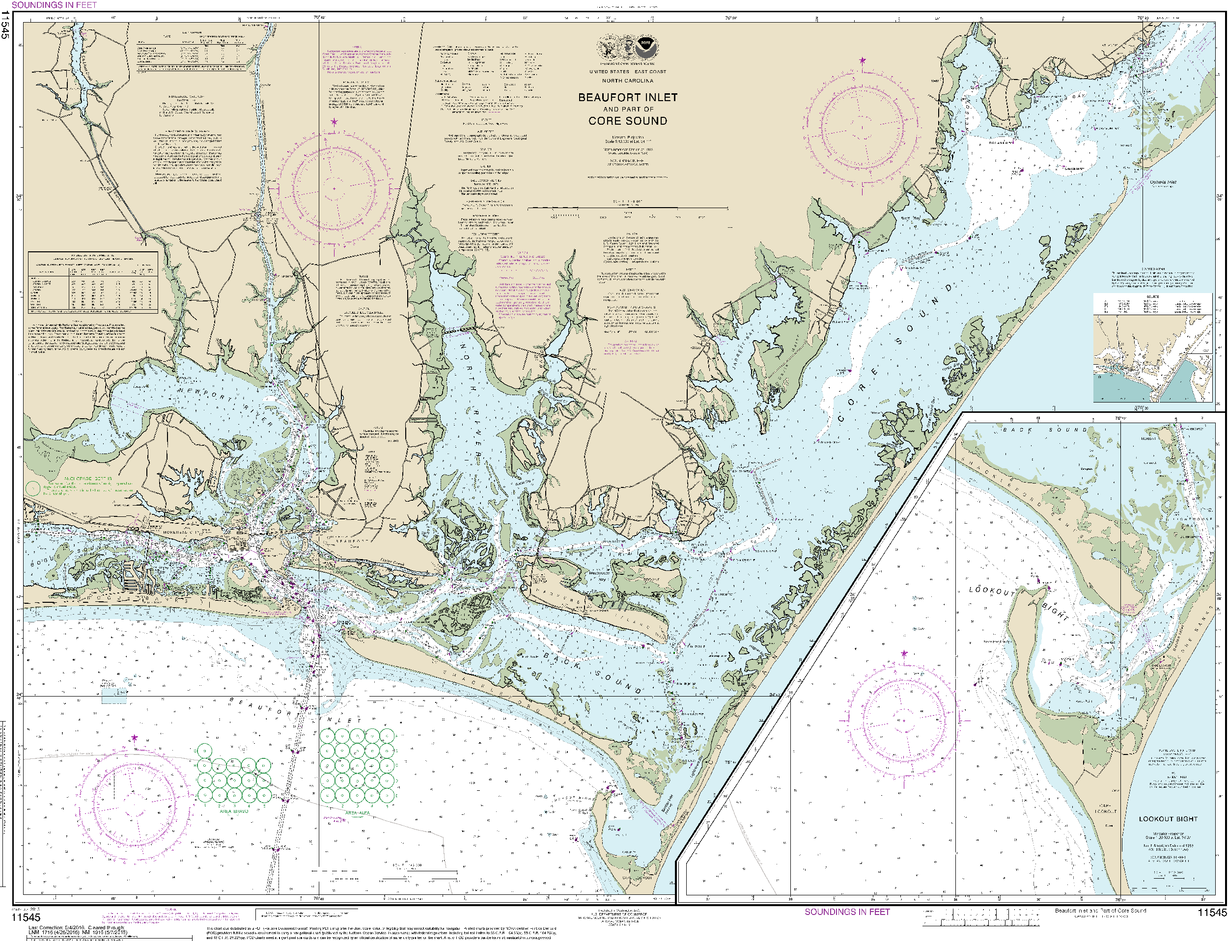 NOAA Nautical Chart 11545: Beaufort Inlet and Part of Core Sound;Lookout Bight