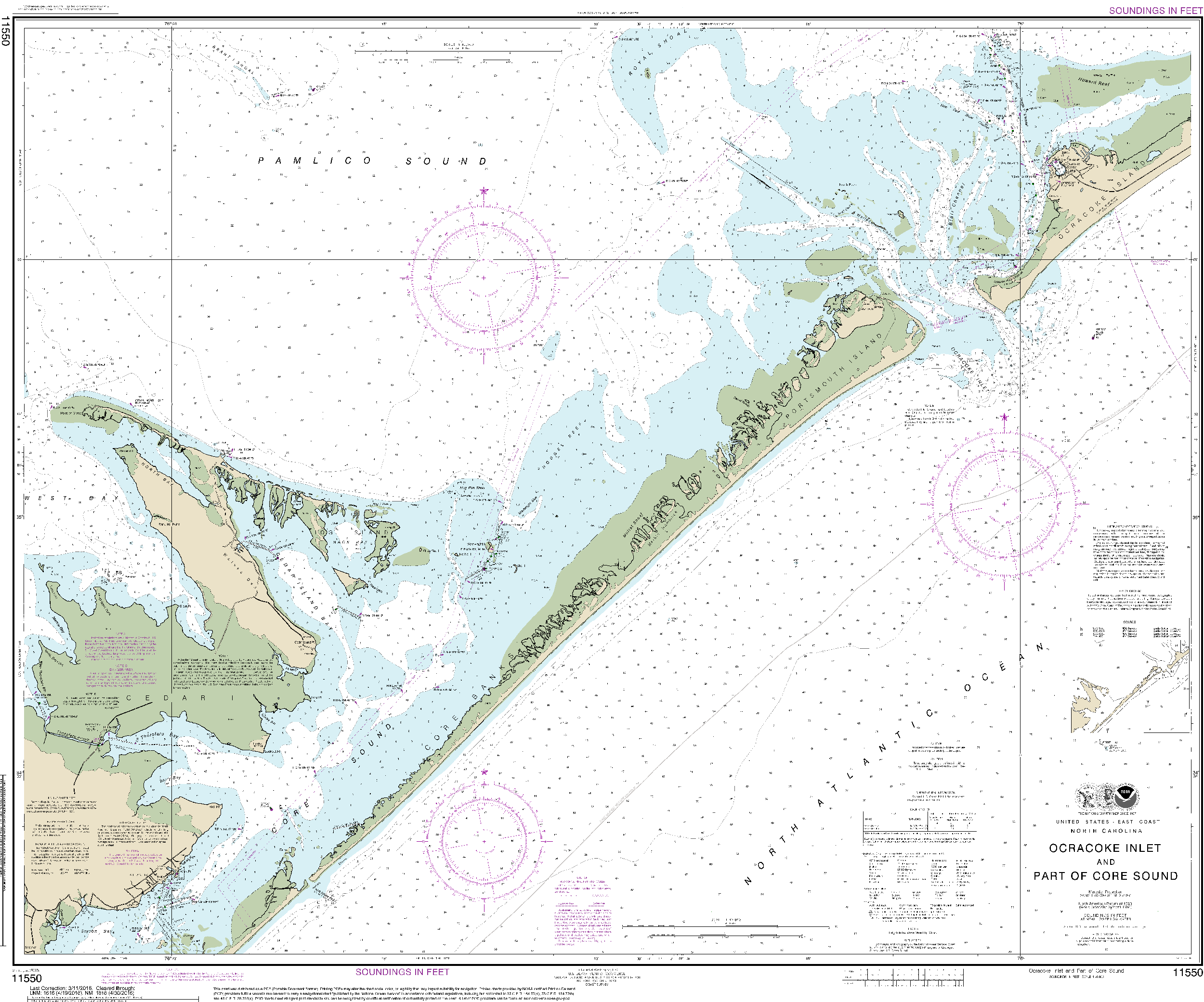 NOAA Nautical Chart 11550: Ocracoke lnlet and Part of Core Sound
