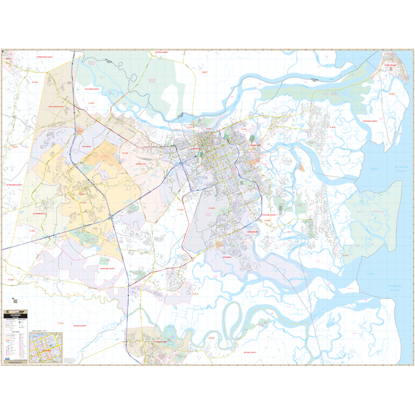 Savannah Chatham County, Ga Wall Map - Large Laminated