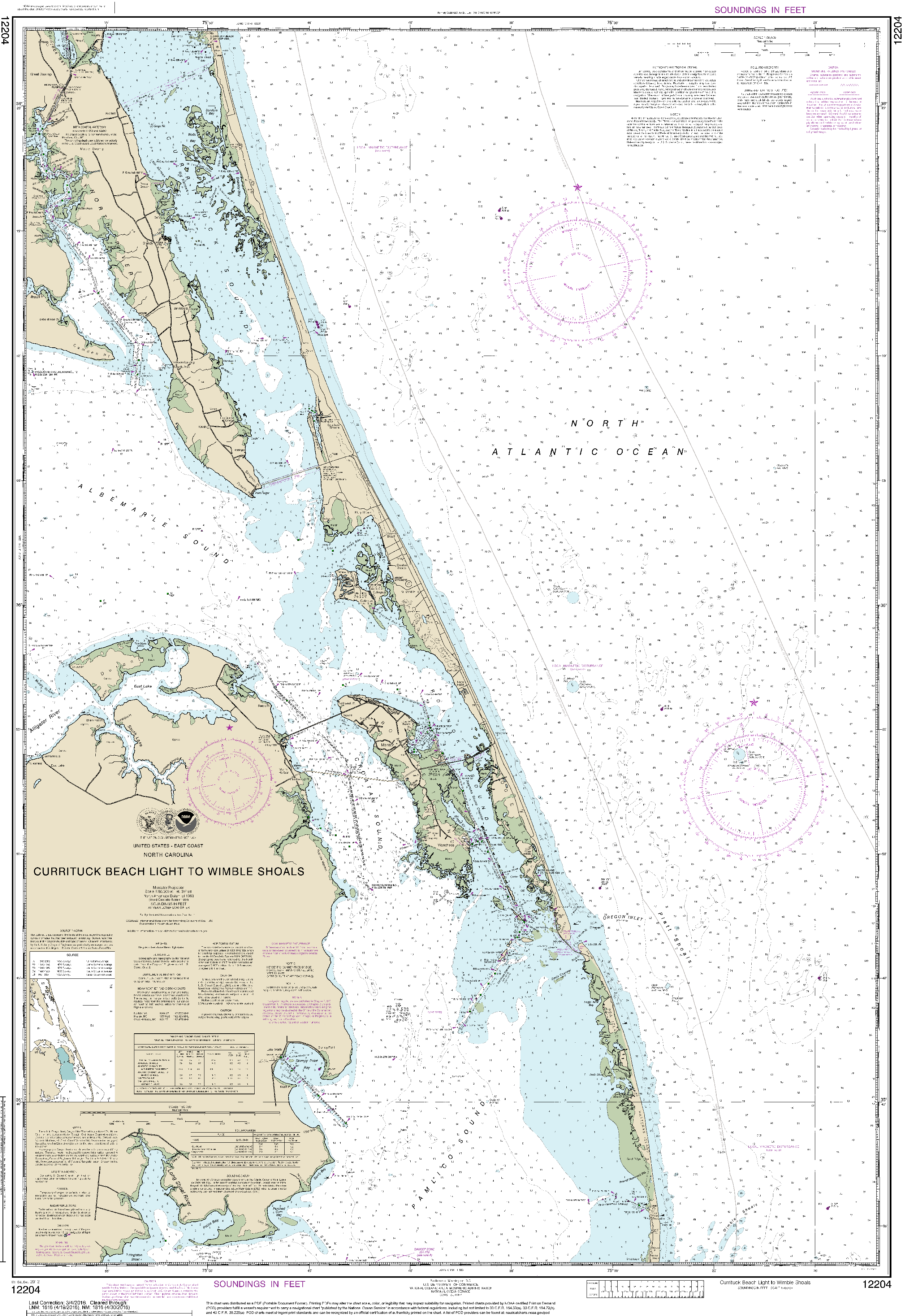 NOAA Nautical Chart 12204: Currituck Beach Light to Wimble Shoals