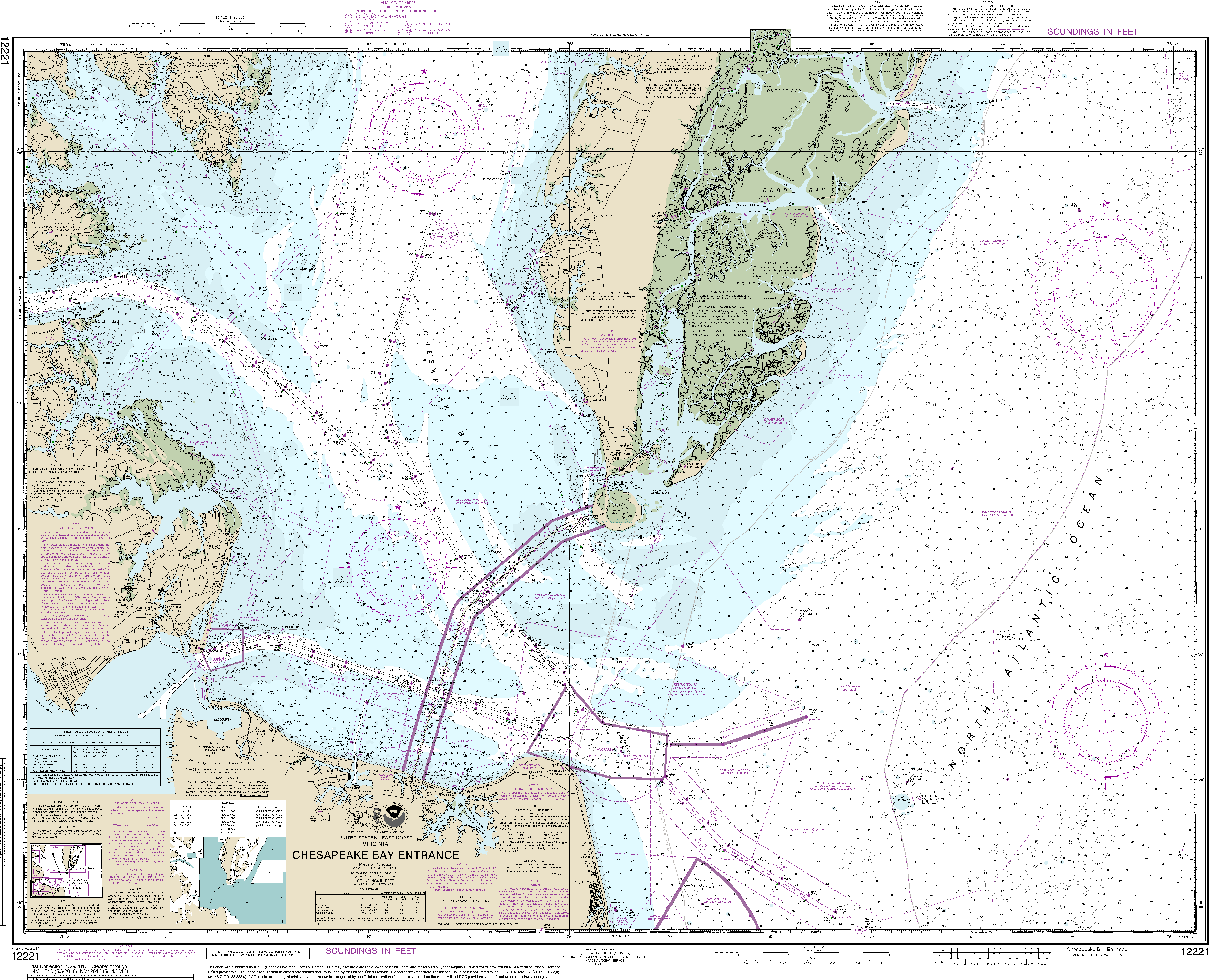 NOAA Nautical Chart 12221: Chesapeake Bay Entrance