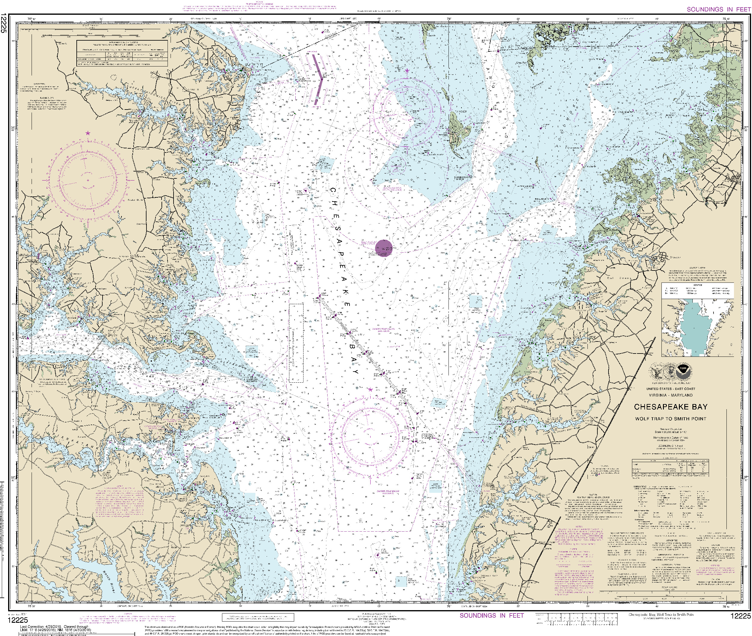 NOAA Nautical Chart 12225: Chesapeake Bay Wolf Trap to Smith Point