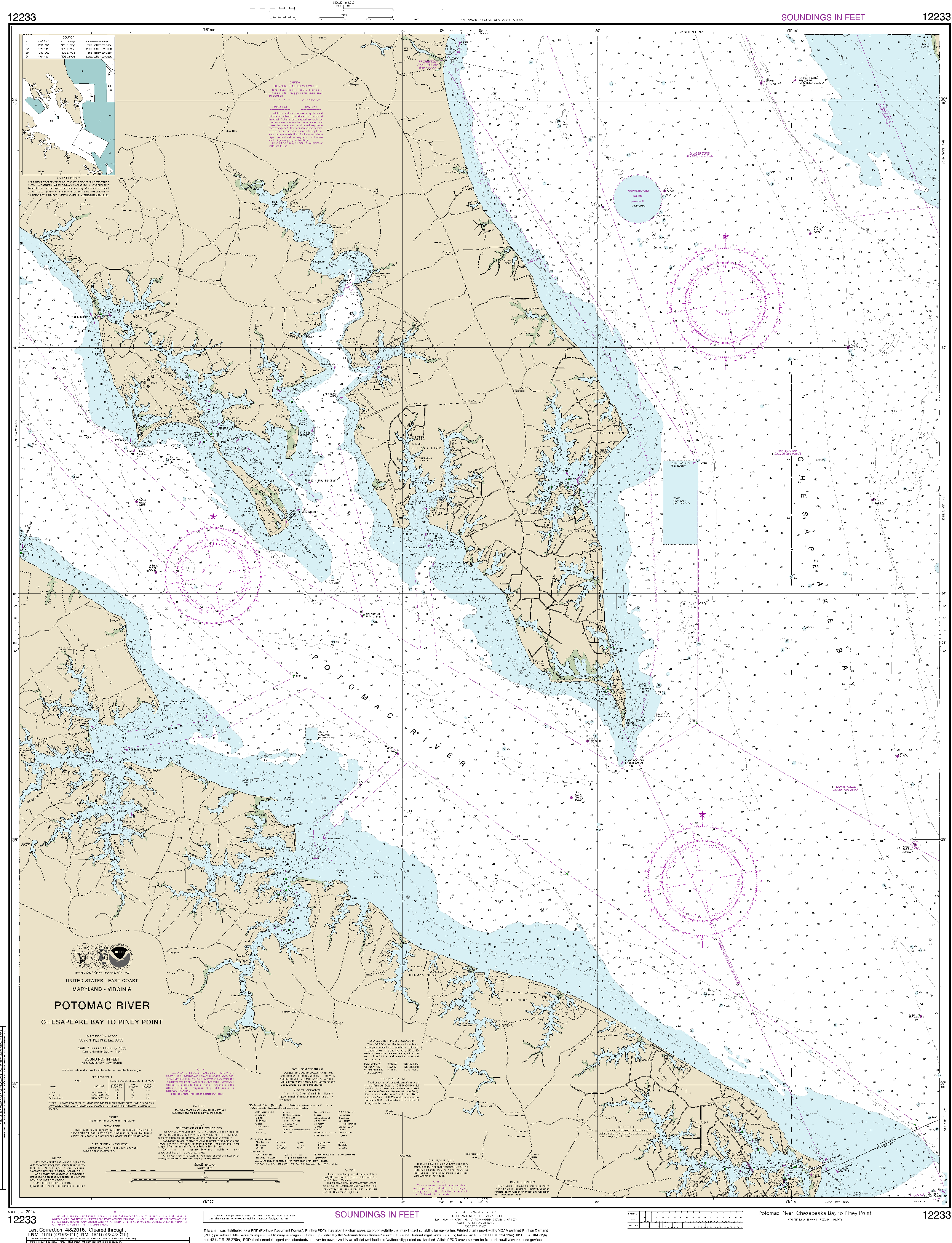NOAA Nautical Chart 12233: Potomac River Chesapeake Bay to Piney Point