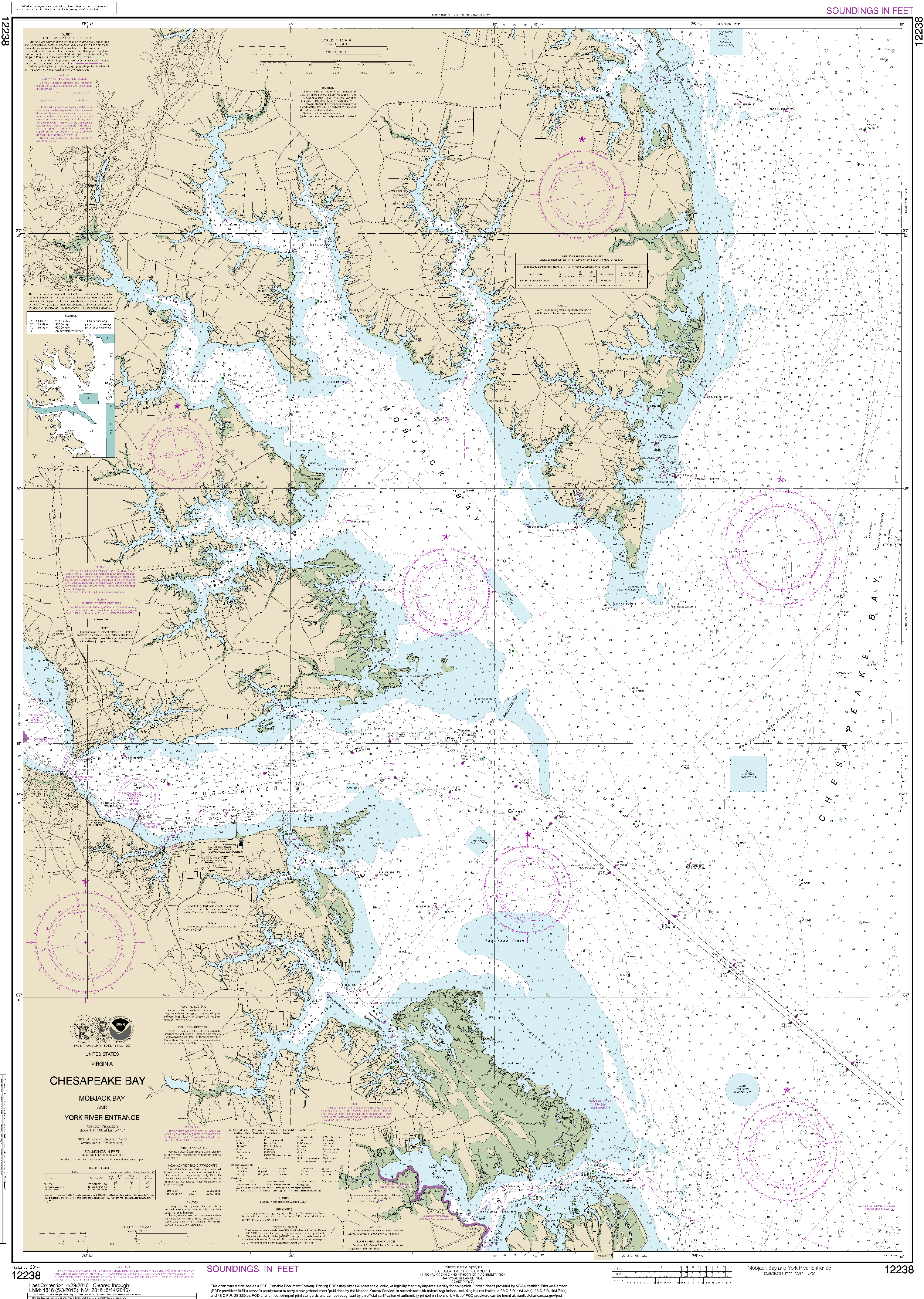 NOAA Nautical Chart 12238: Chesapeake Bay Mobjack Bay and York River Entrance