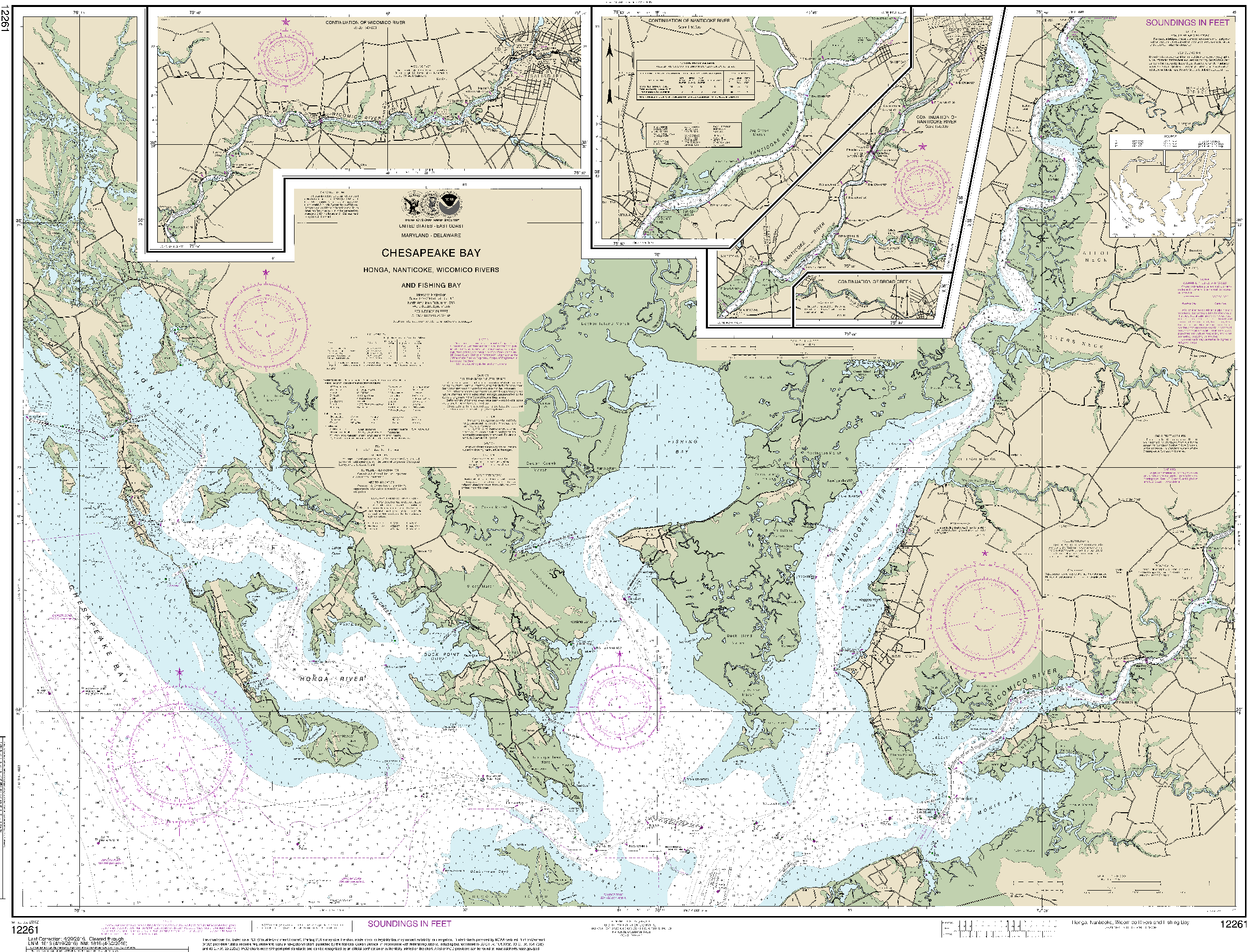 NOAA Nautical Chart 12261: Chesapeake Bay Honga, Nanticoke, Wicomico Rivers and Fishing Bay