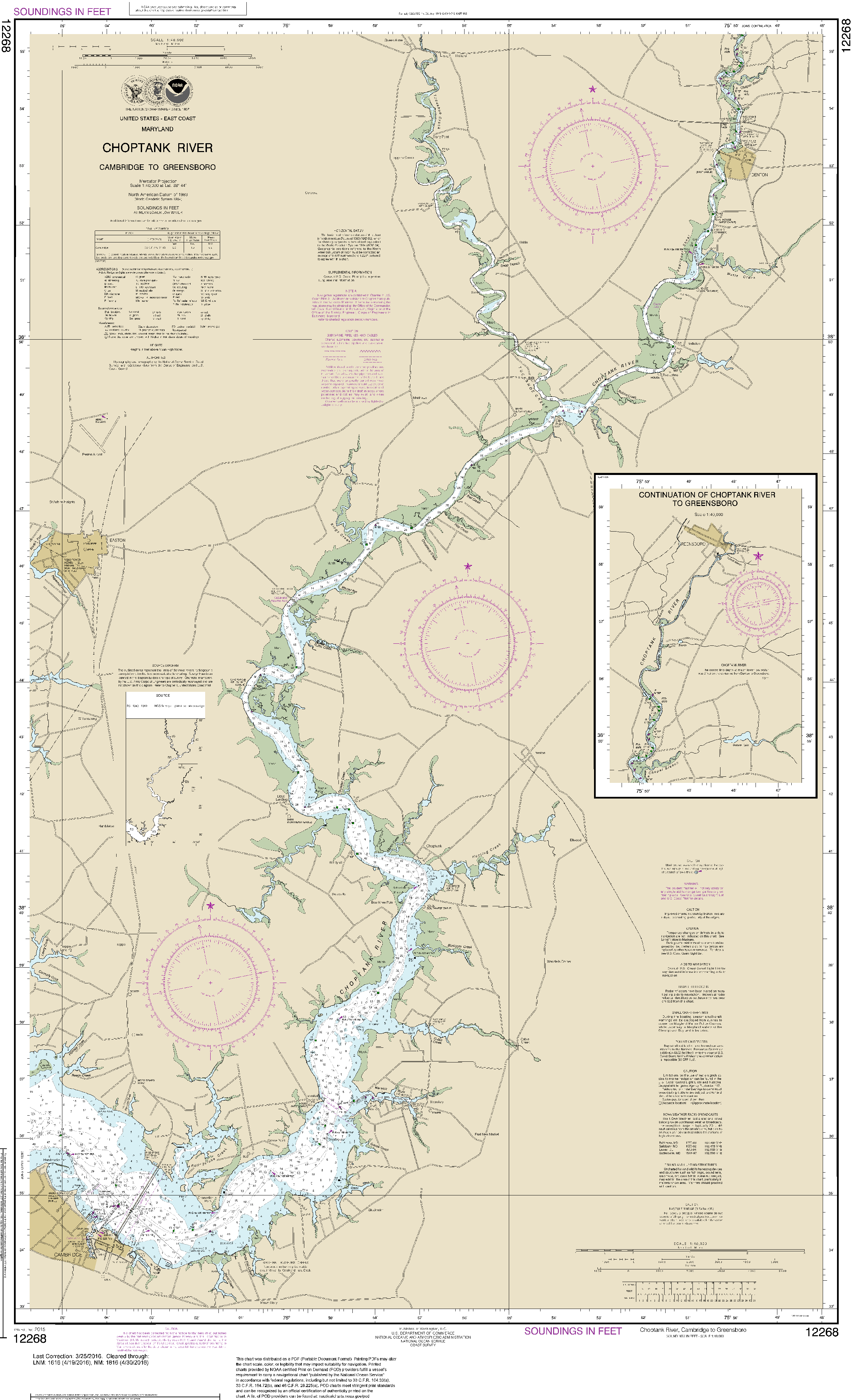 NOAA Nautical Chart 12268: Choptank River Cambridge to Greensboro