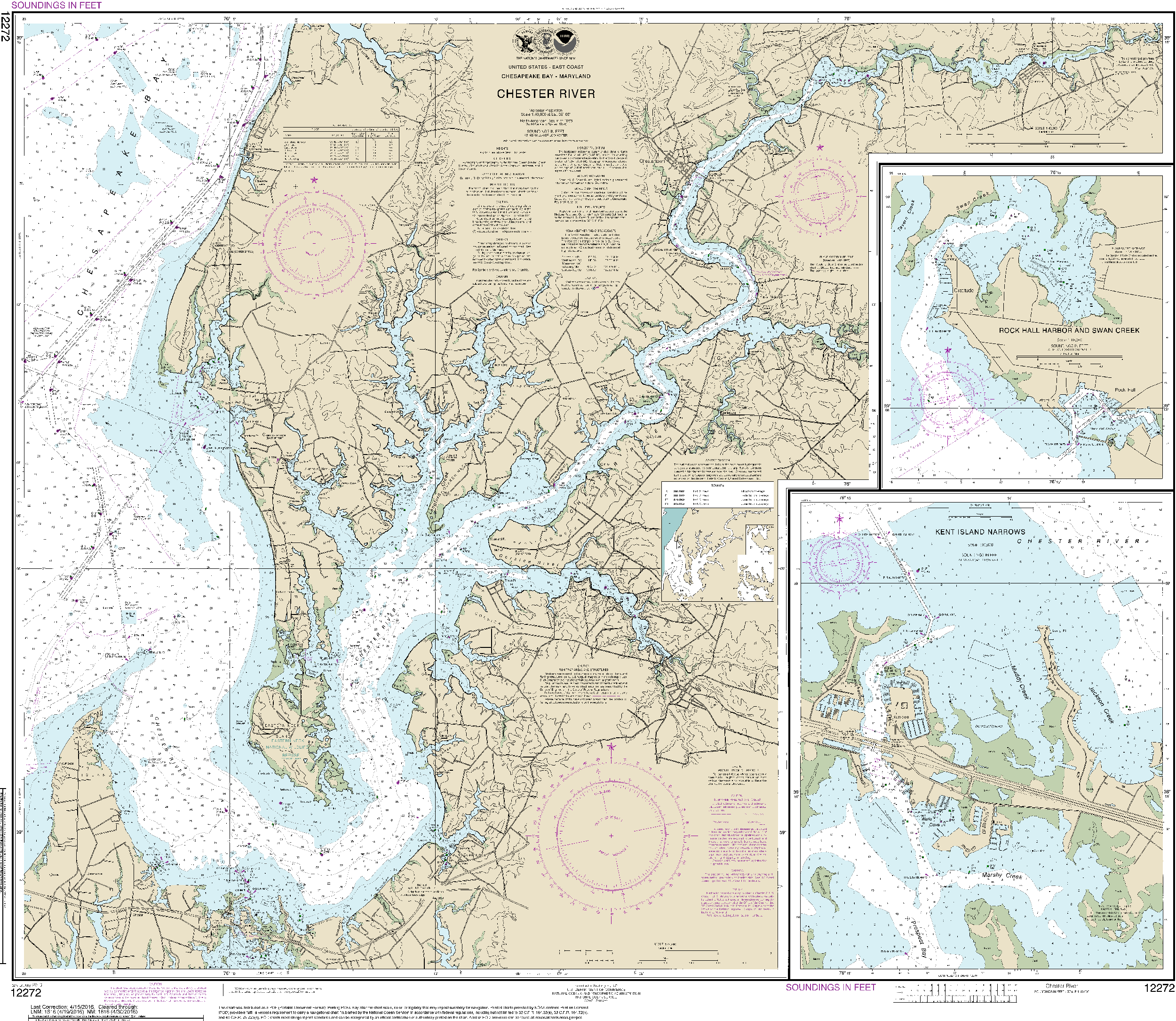 NOAA Nautical Chart 12272: Chester River; Kent Island Narrows, Rock Hall Harbor and Swan Creek