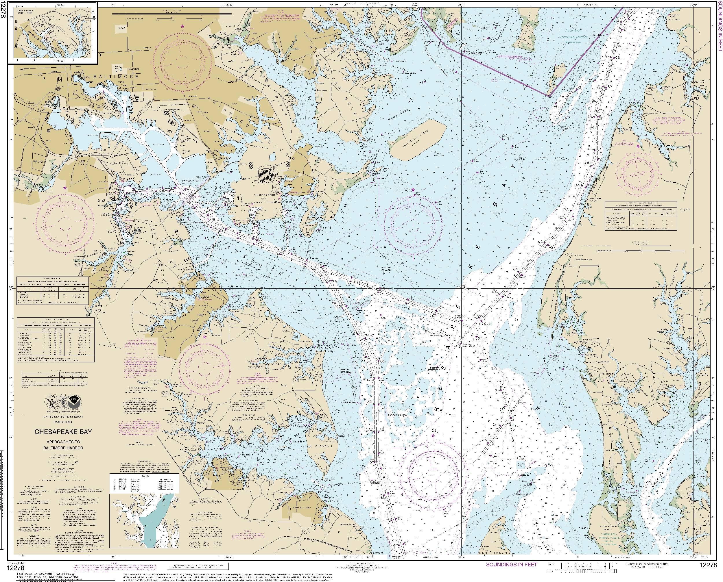 NOAA Nautical Chart 12278: Chesapeake Bay Approaches to Baltimore Harbor