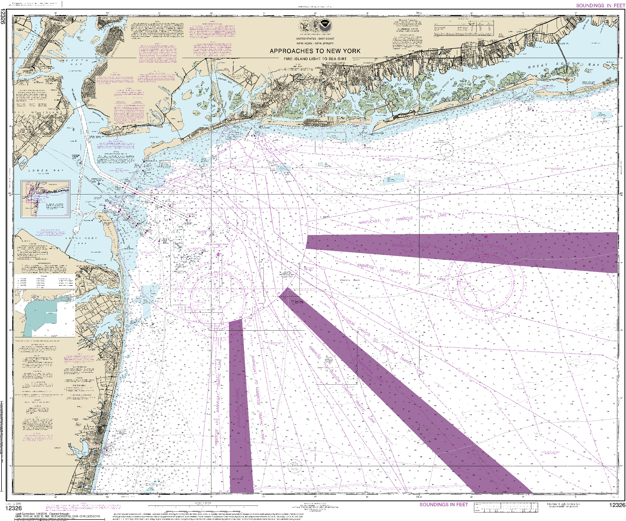 NOAA Nautical Chart 12326: Approaches to New York Fire lsland Light to Sea Girt