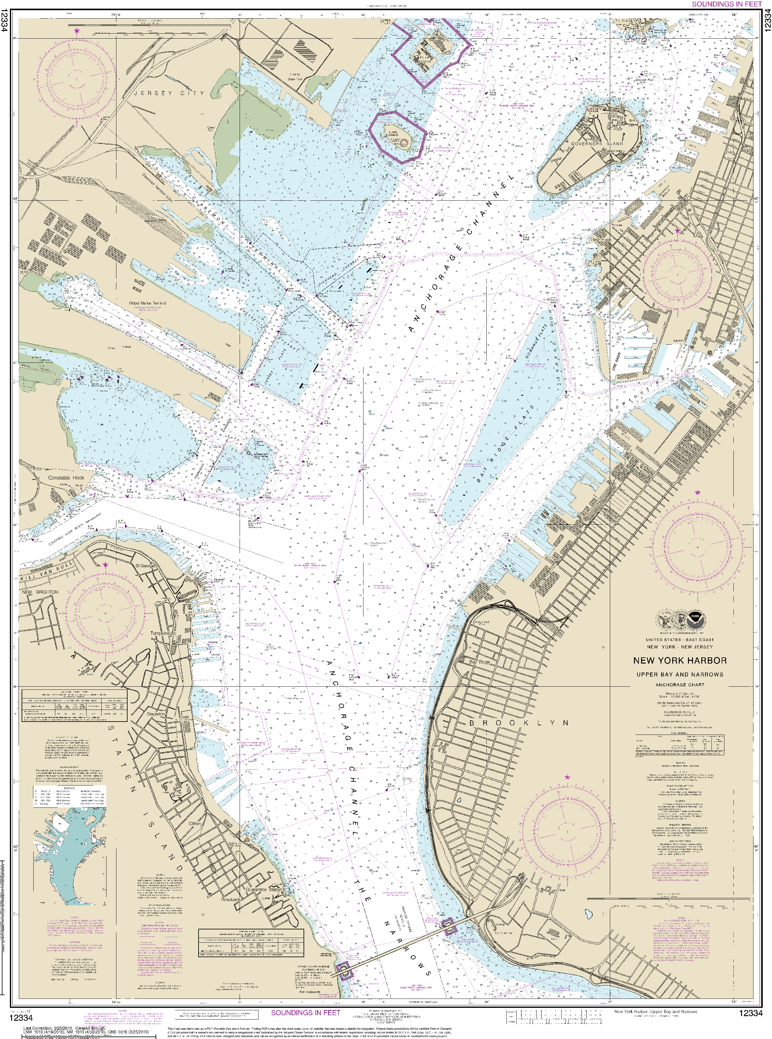 NOAA Nautical Chart 12334: New York Harbor Upper Bay and Narrows-Anchorage Chart