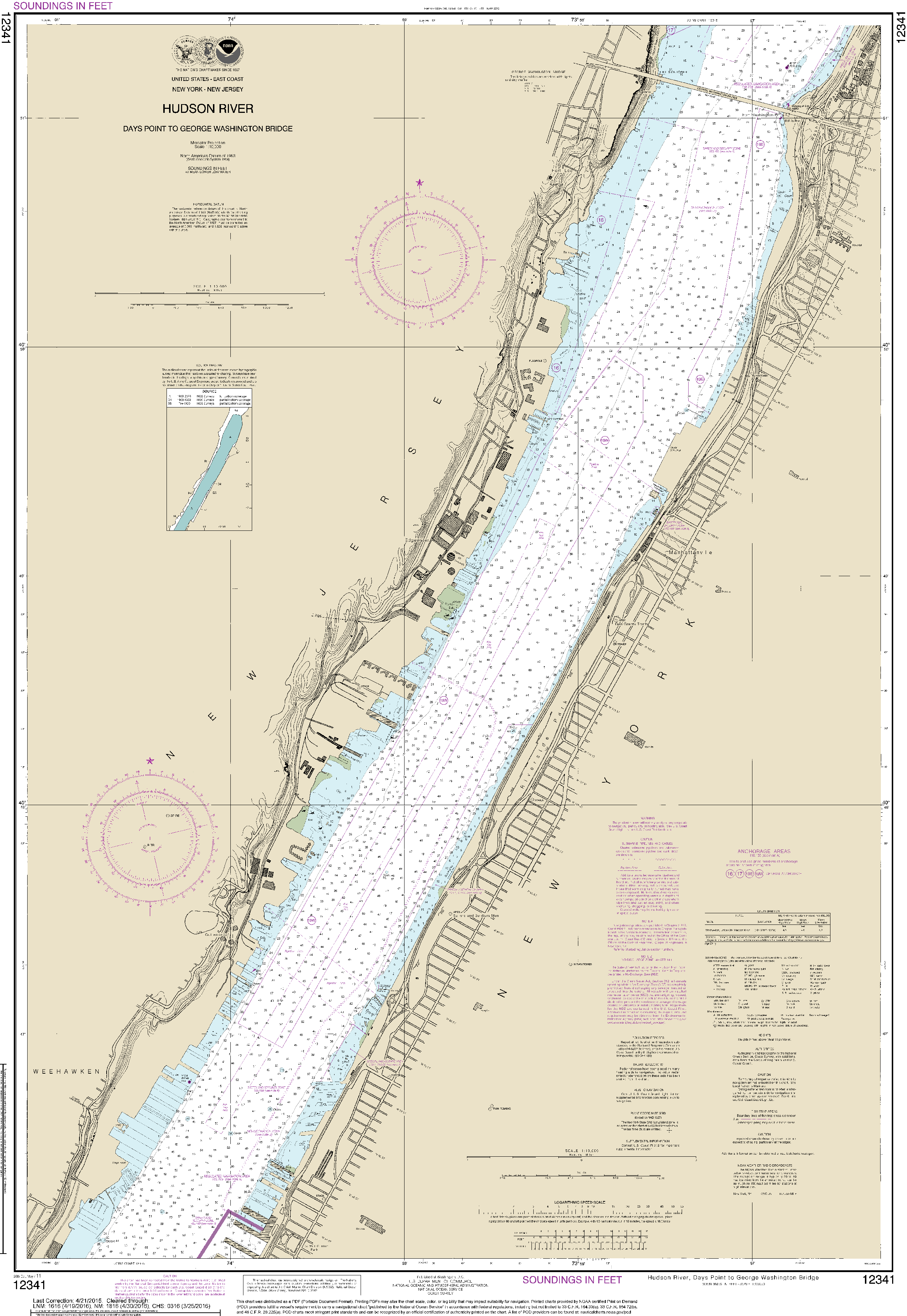 NOAA Nautical Chart 12341: Hudson River Days Point to George Washington Bridge