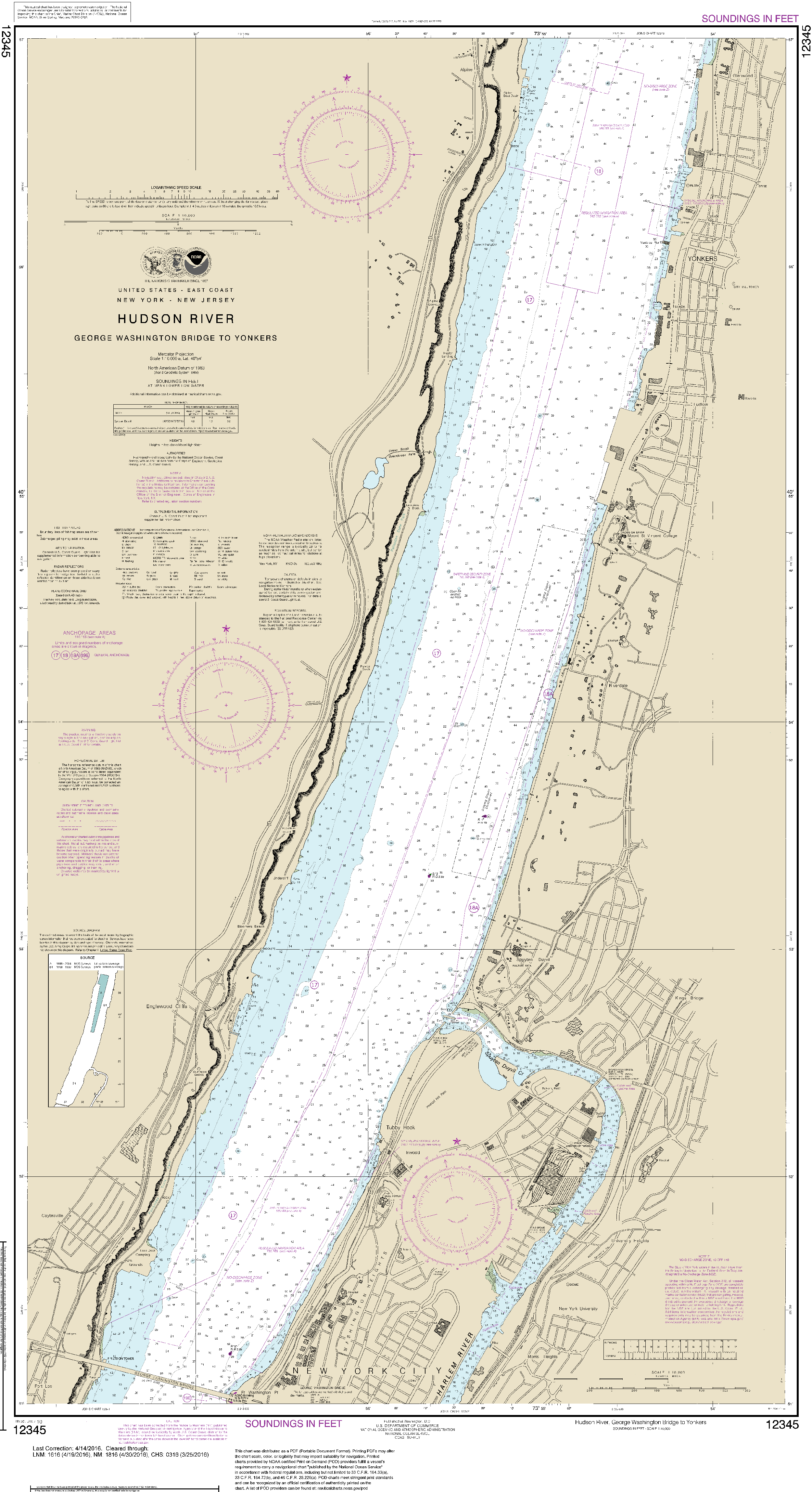 NOAA Nautical Chart 12345: Hudson River George Washington Bridge to Yonkers