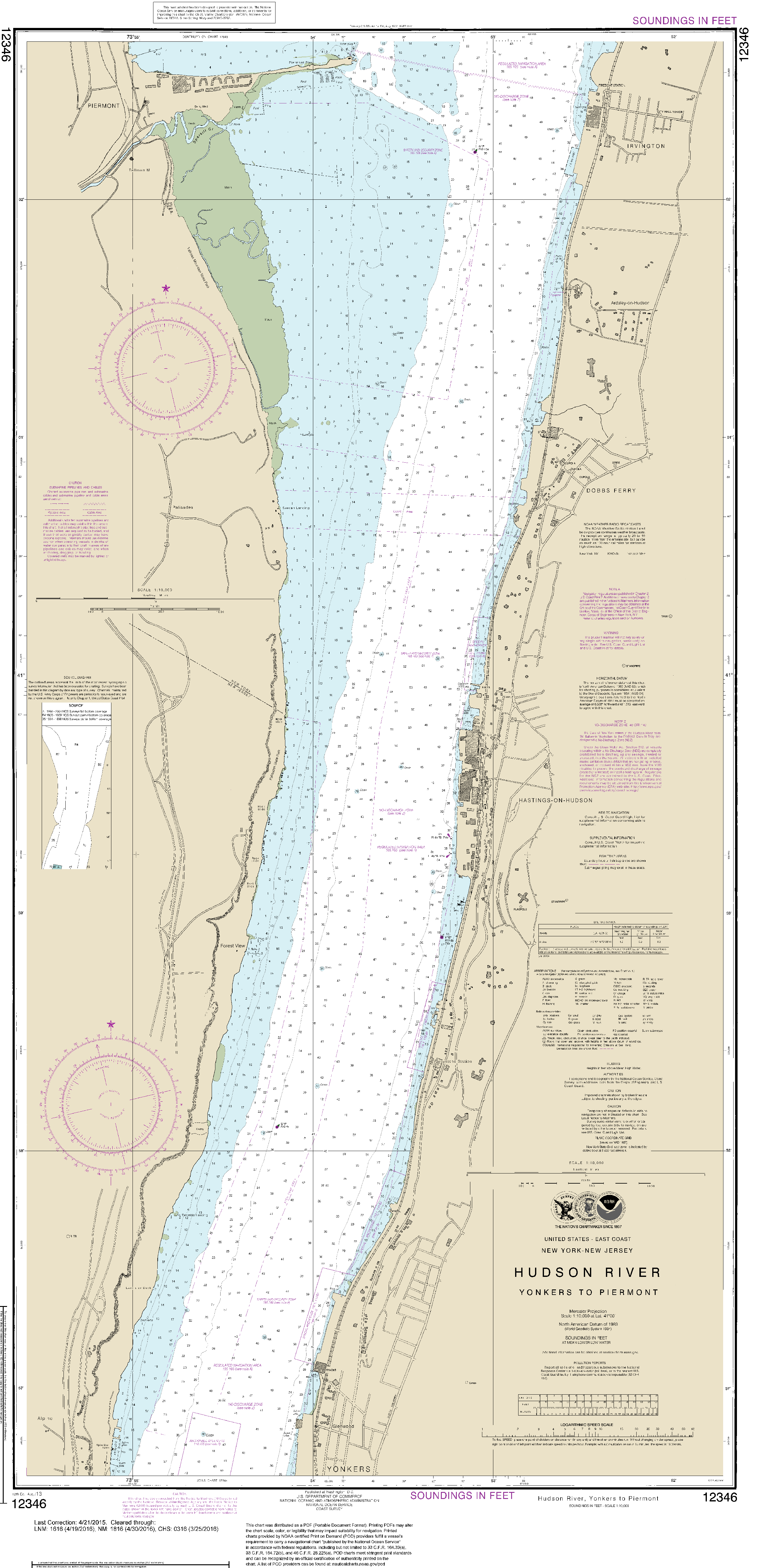 NOAA Nautical Chart 12346: Hudson River Yonkers to Piermont