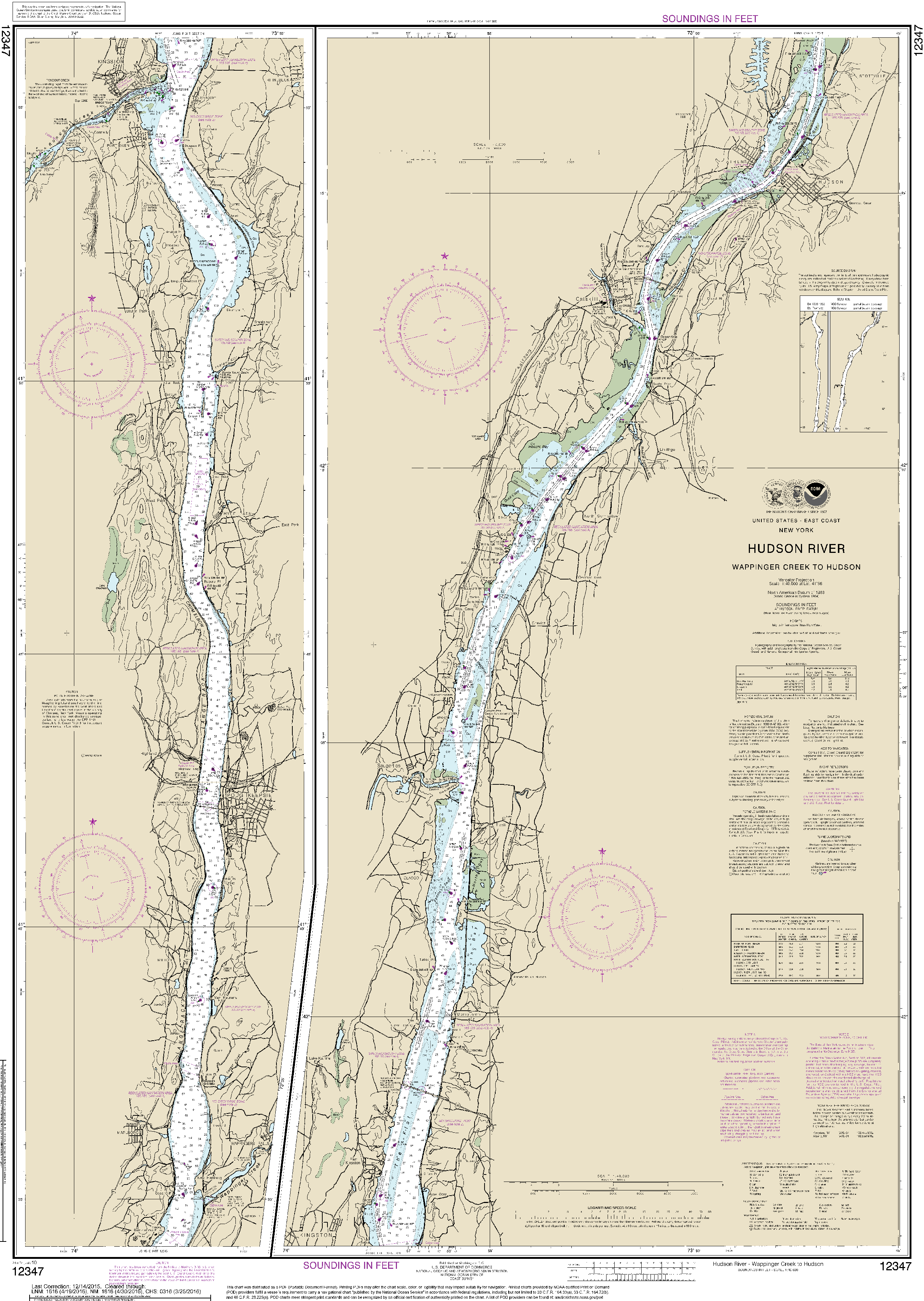 NOAA Nautical Chart 12347: Hudson River Wappinger Creek to Hudson