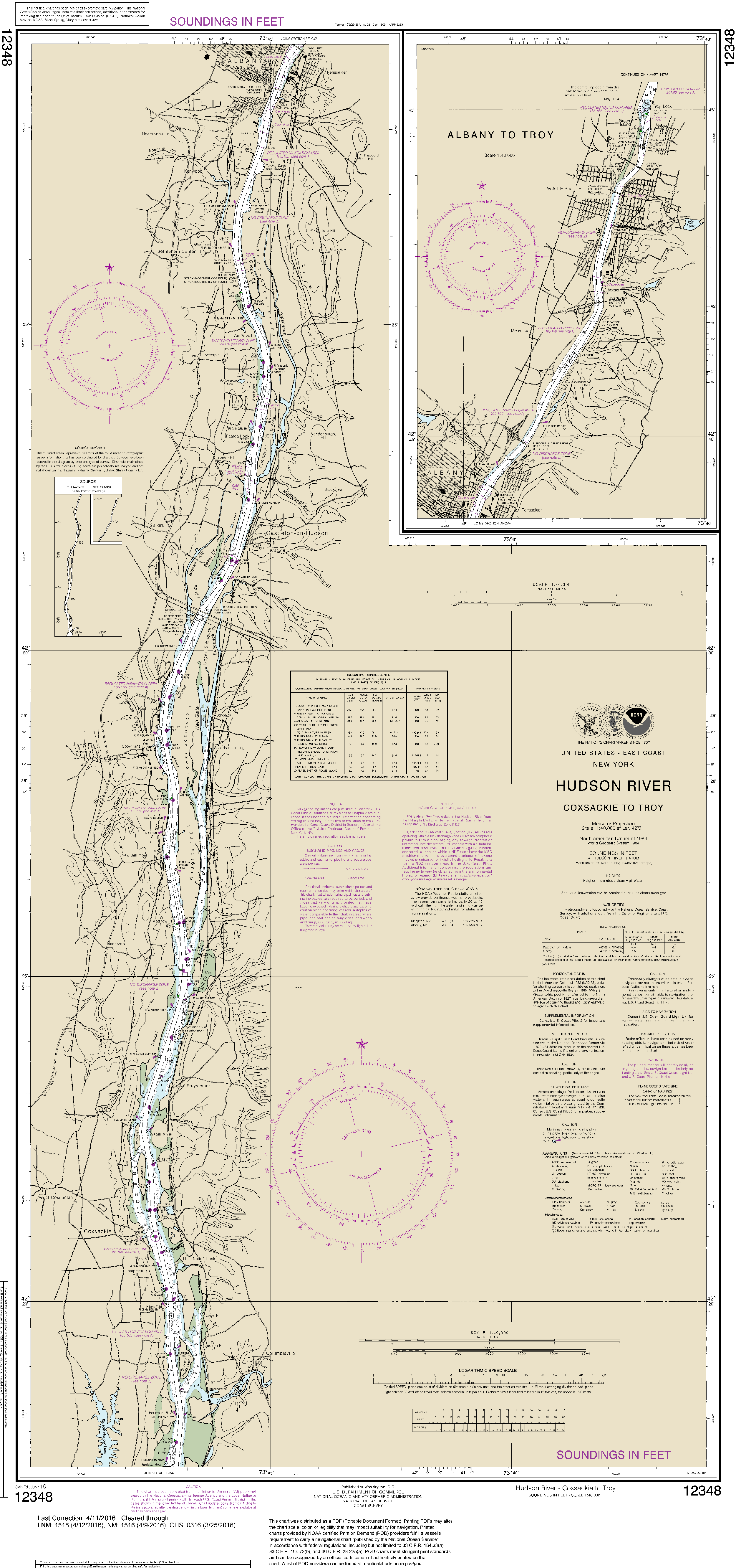 NOAA Nautical Chart 12348: Hudson River Coxsackie to Troy