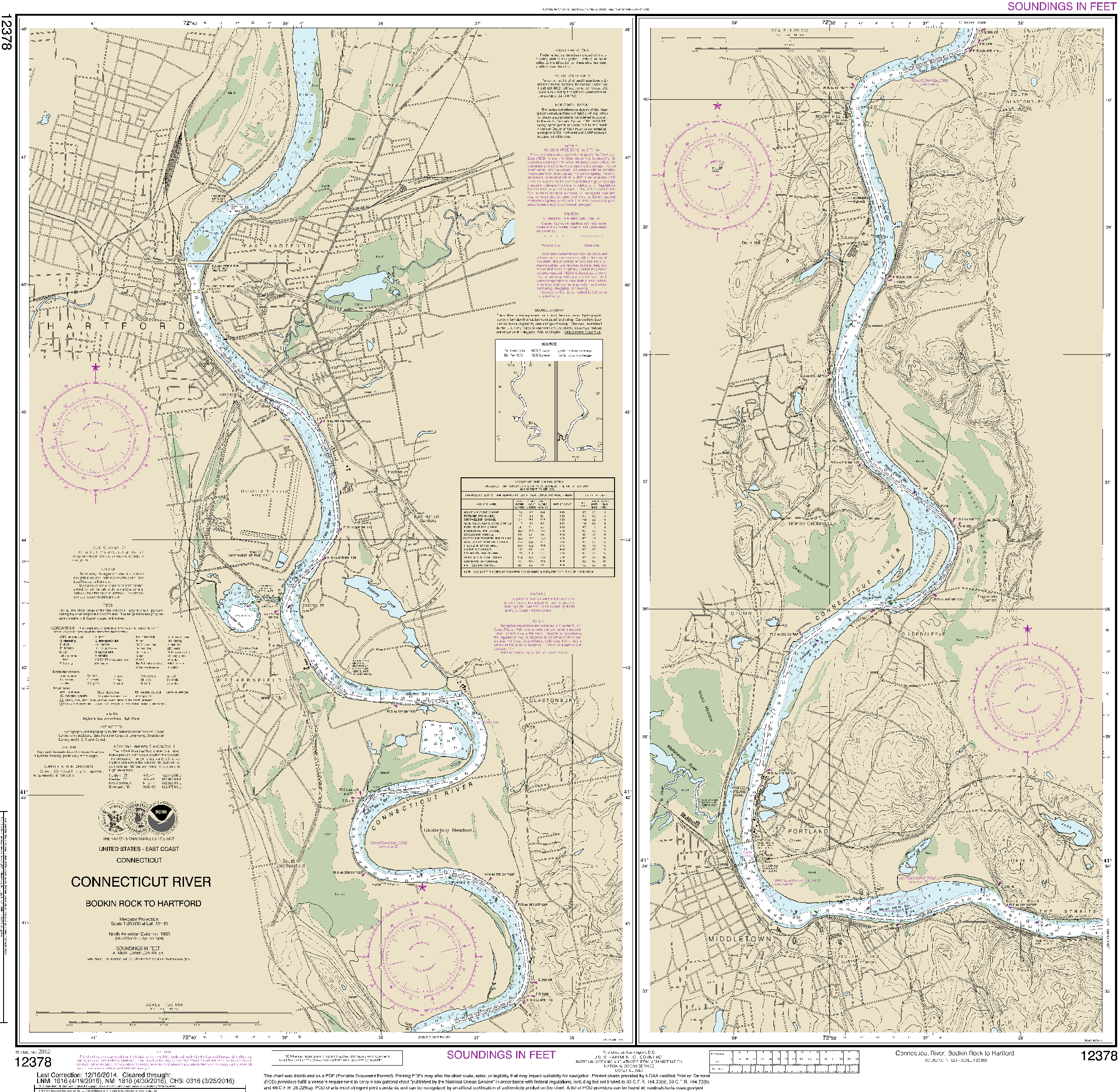NOAA Nautical Chart 12378: Connecticut River Bodkin Rock to Hartford
